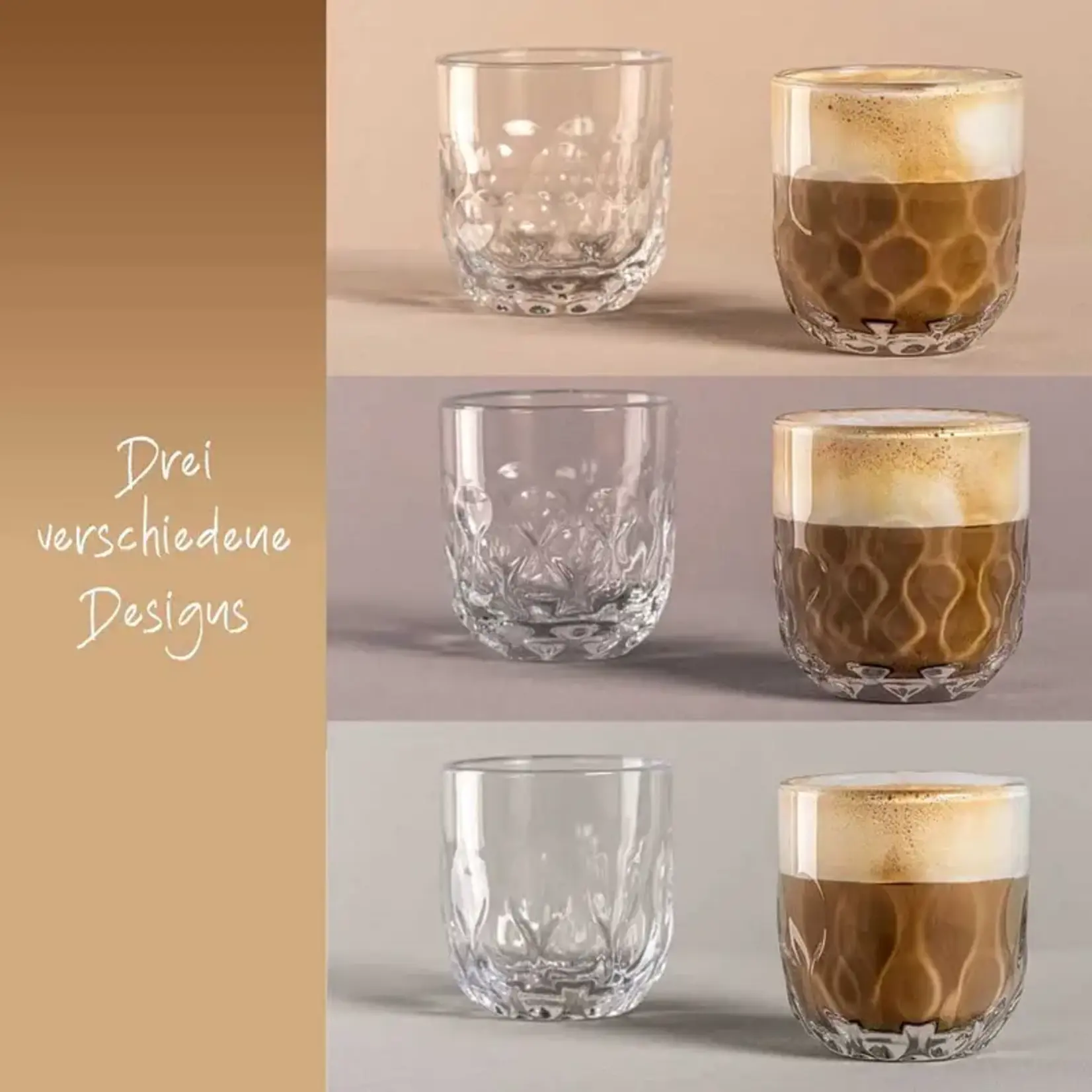 Leonardo Loving Glass Leonardo Gocce koker met 3 verschillende koffie glazen en kurken onderzetters Leonardo 055191