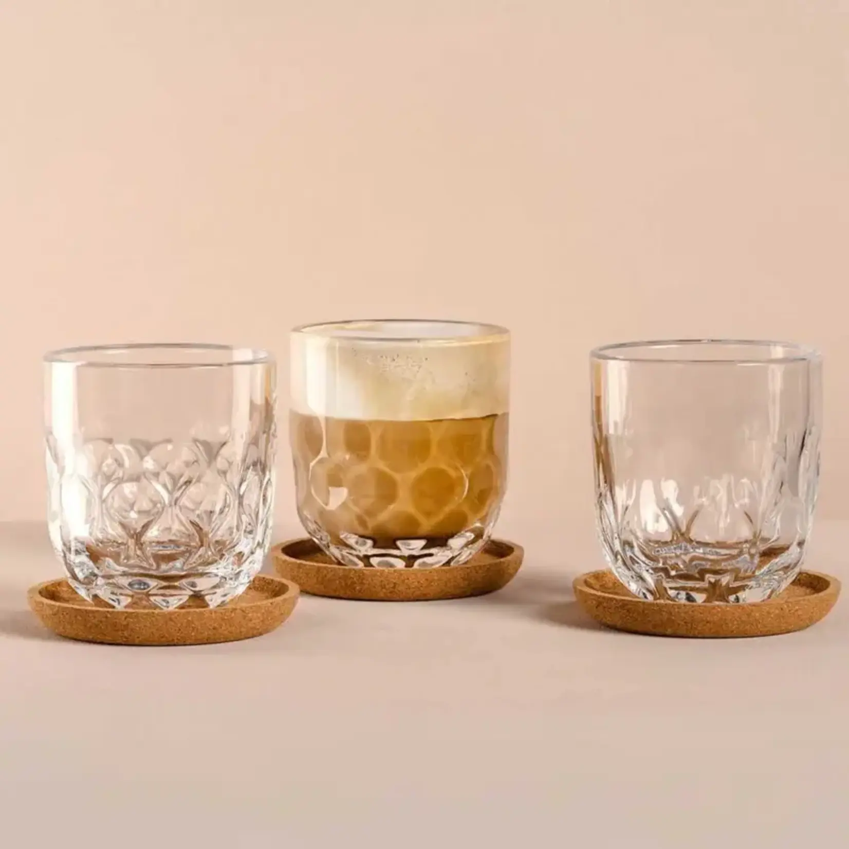 Leonardo Loving Glass Leonardo Gocce koker met 3 verschillende koffie glazen en kurken onderzetters Leonardo 055191