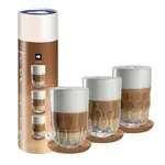 Leonardo Loving Glass Leonardo Gocce koker met 3 verschillende latte glazen en kurken onderzetters Leonardo 055192