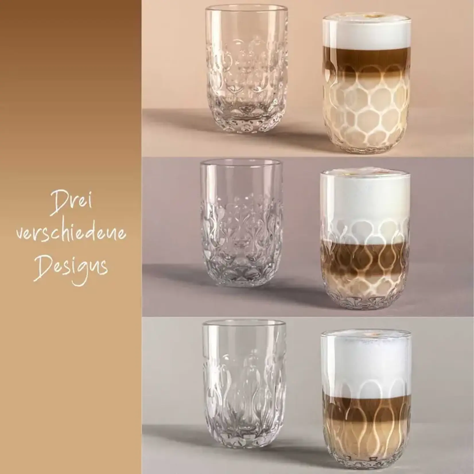 Leonardo Loving Glass Leonardo Gocce koker met 3 verschillende latte glazen en kurken onderzetters Leonardo 055192