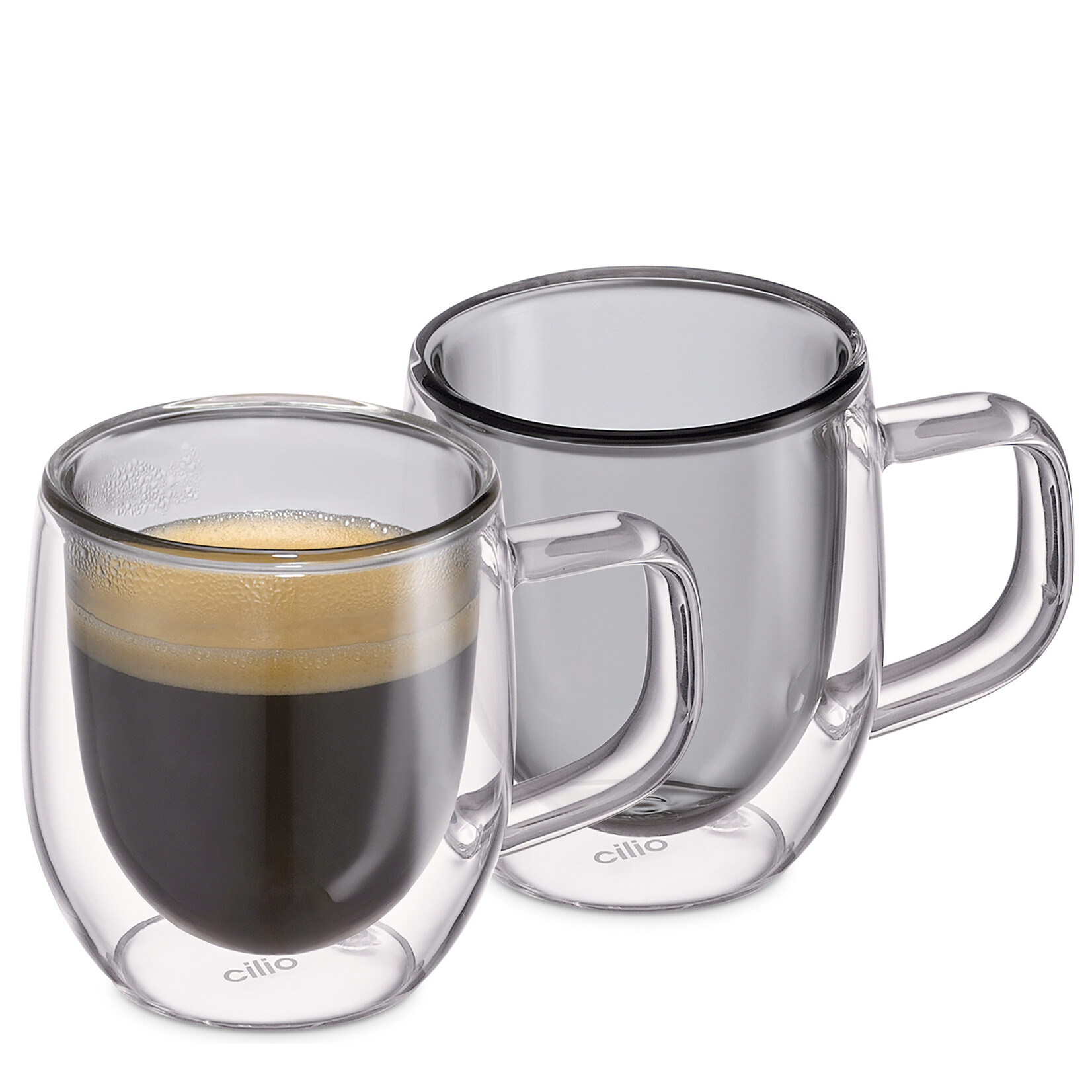 Cilio Grijs glas 80 ml espresso oor glas set-2 dubbelwandig Cilio Veneto espresso glas met oor Cilio 292879