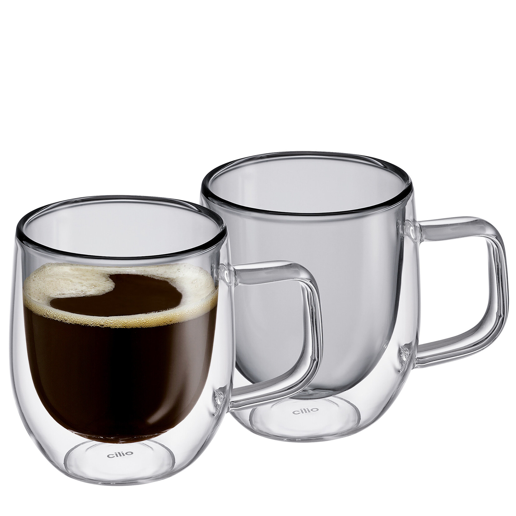 Cilio Grijs glas 200 ml koffie oor glas set-2 dubbelwandig Cilio Veneto koffie glas met oor Cilio 292886