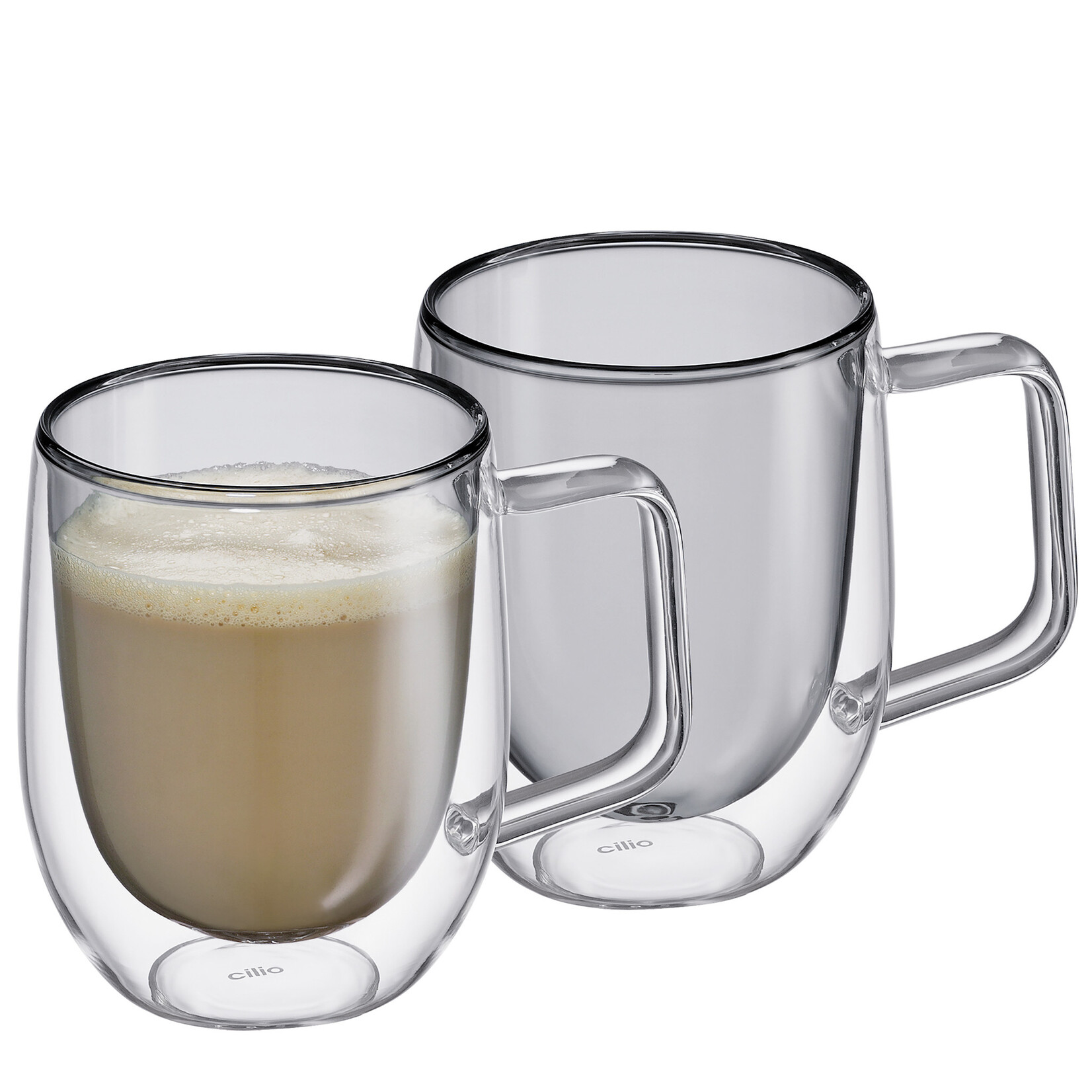 Cilio grijs glas 250 ml cappuccino oor glas set-2 dubbelwandig Cilio Veneto koffieverkeerd glas met oor Cilio 292893