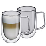 Cilio Grijs 300 ml Latte Macchiato oor glas set-2 dubbelwandig Cilio Veneto Latte Macchiato glas met oor Cilio 292909