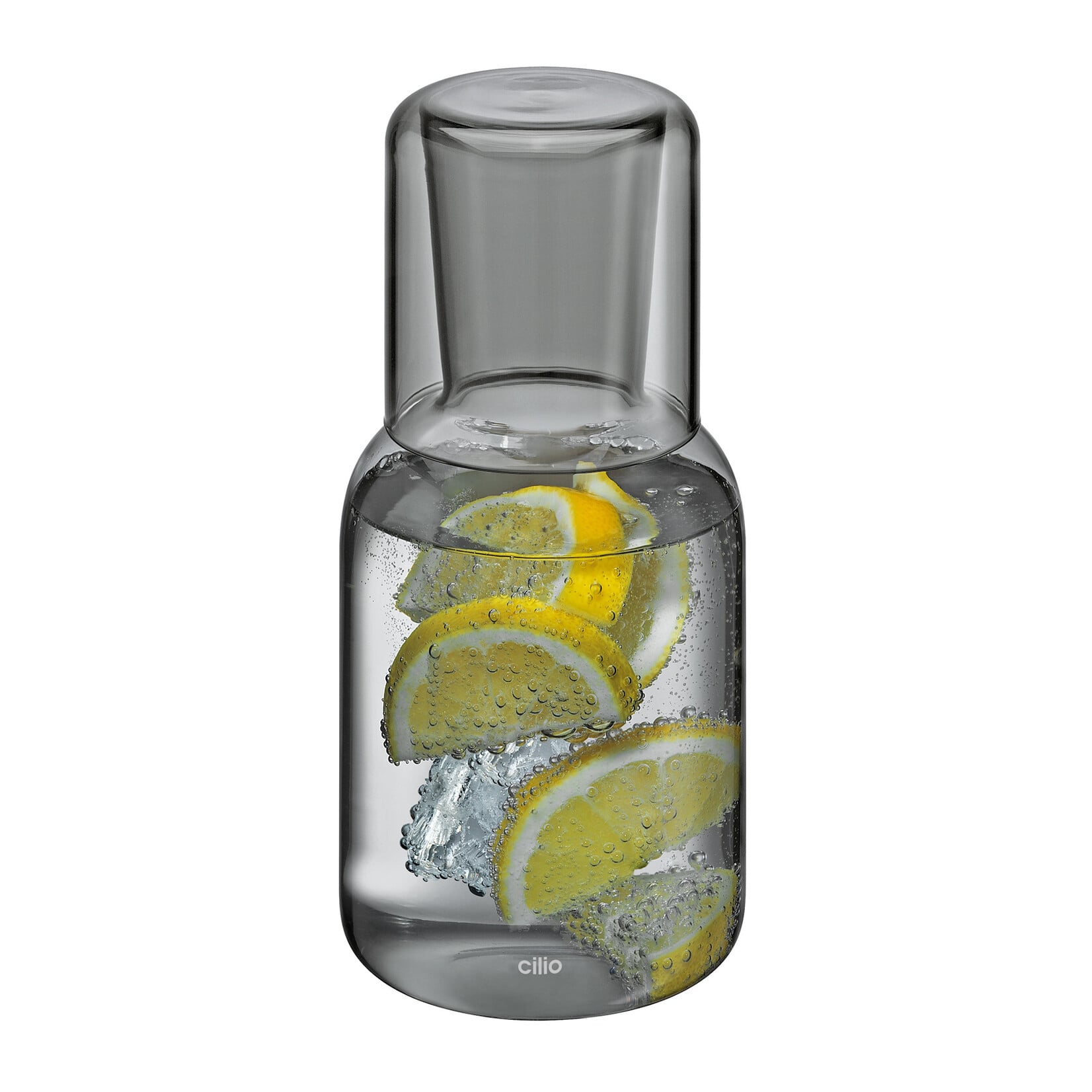 Cilio Grijs glas 750 ml karaf met 200 ml glas dat karaf afsluit Cilio Lorenzo karaf met glas grijs Cilio 291490