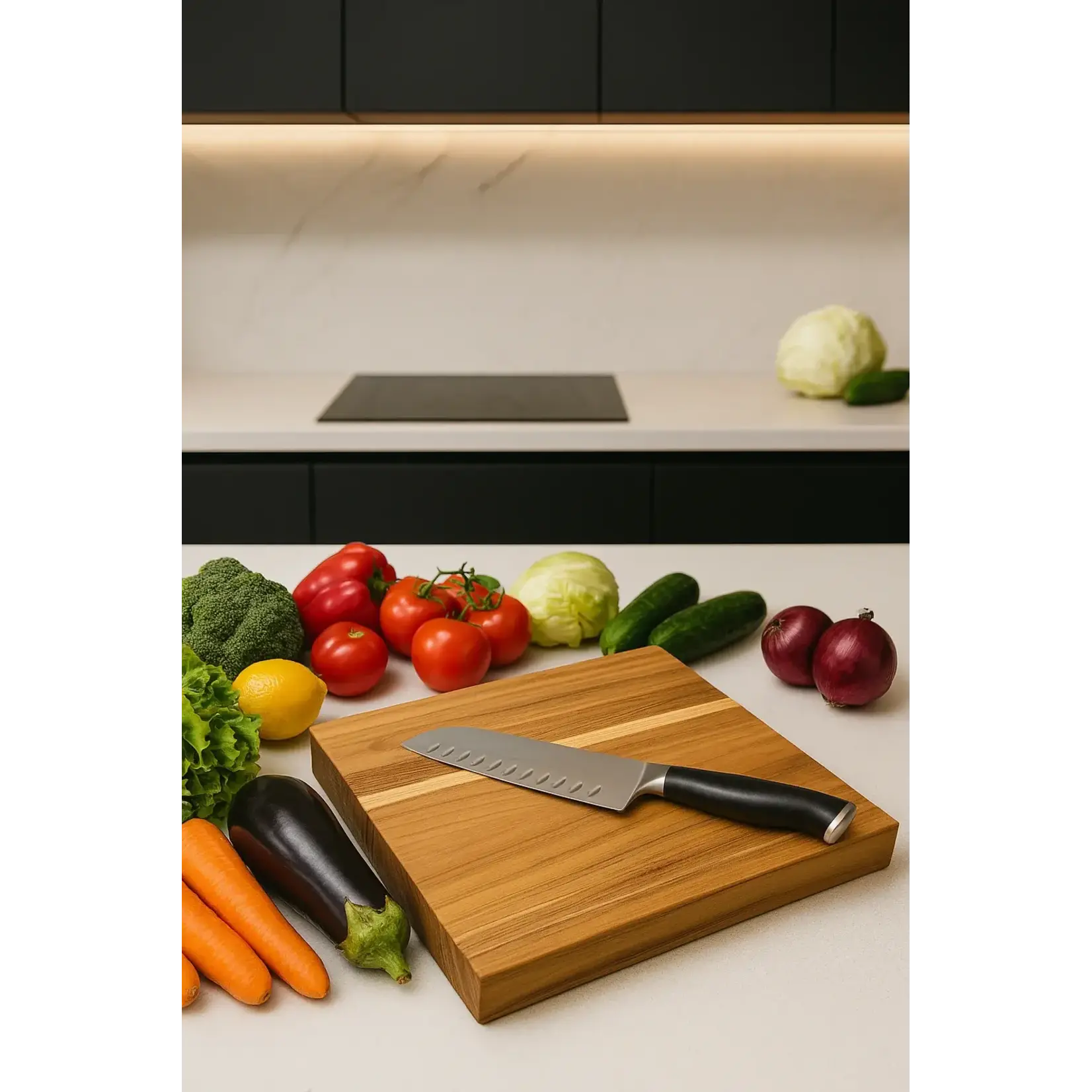 Diverse Merken Vierkante snijplank teakhout 50x50x6 cm snijblok Basic Culinair teak BC1078