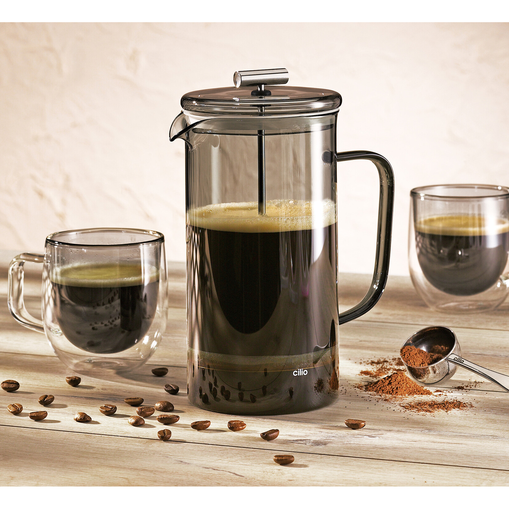 Cilio Cilio Veneto grijs glazen 8 kops cafetiere koffiemaker helder glas Cilio 343434
