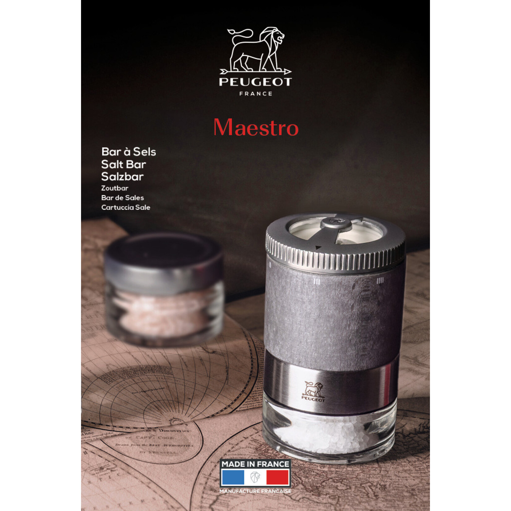 Peugeot Peugeot Maestro zoutbar u-select Zirlion zoutmolen voor 3 verschillende zout soorten Peugeot 46996