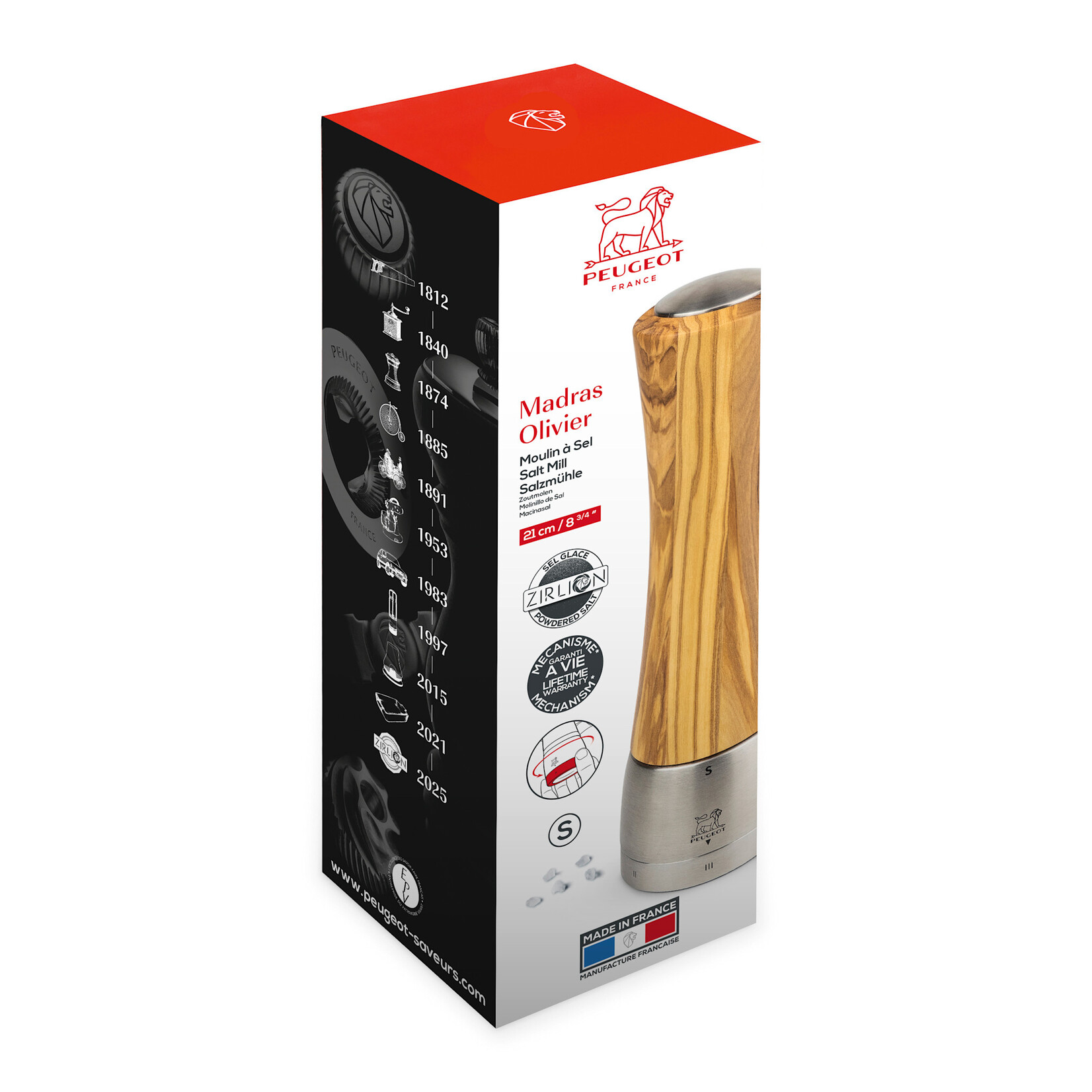 Peugeot 21 cm Peugeot Madras olijfhout & Inox U-Select Zirlion zoutmolen 21 cm  Peugeot 3617100