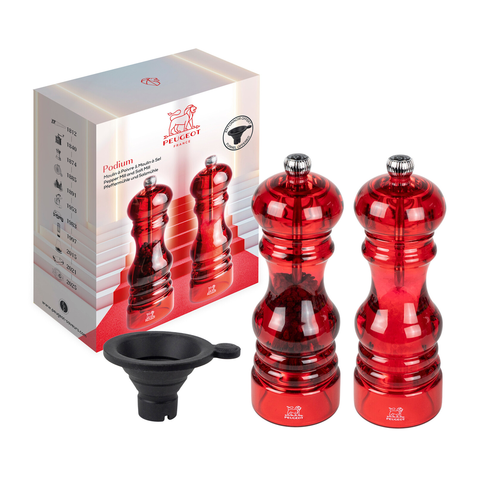 Peugeot 18 cm Peugeot Nancy Podium set rode acryl peper en zoutmolen 18 cm Peugeot 47993