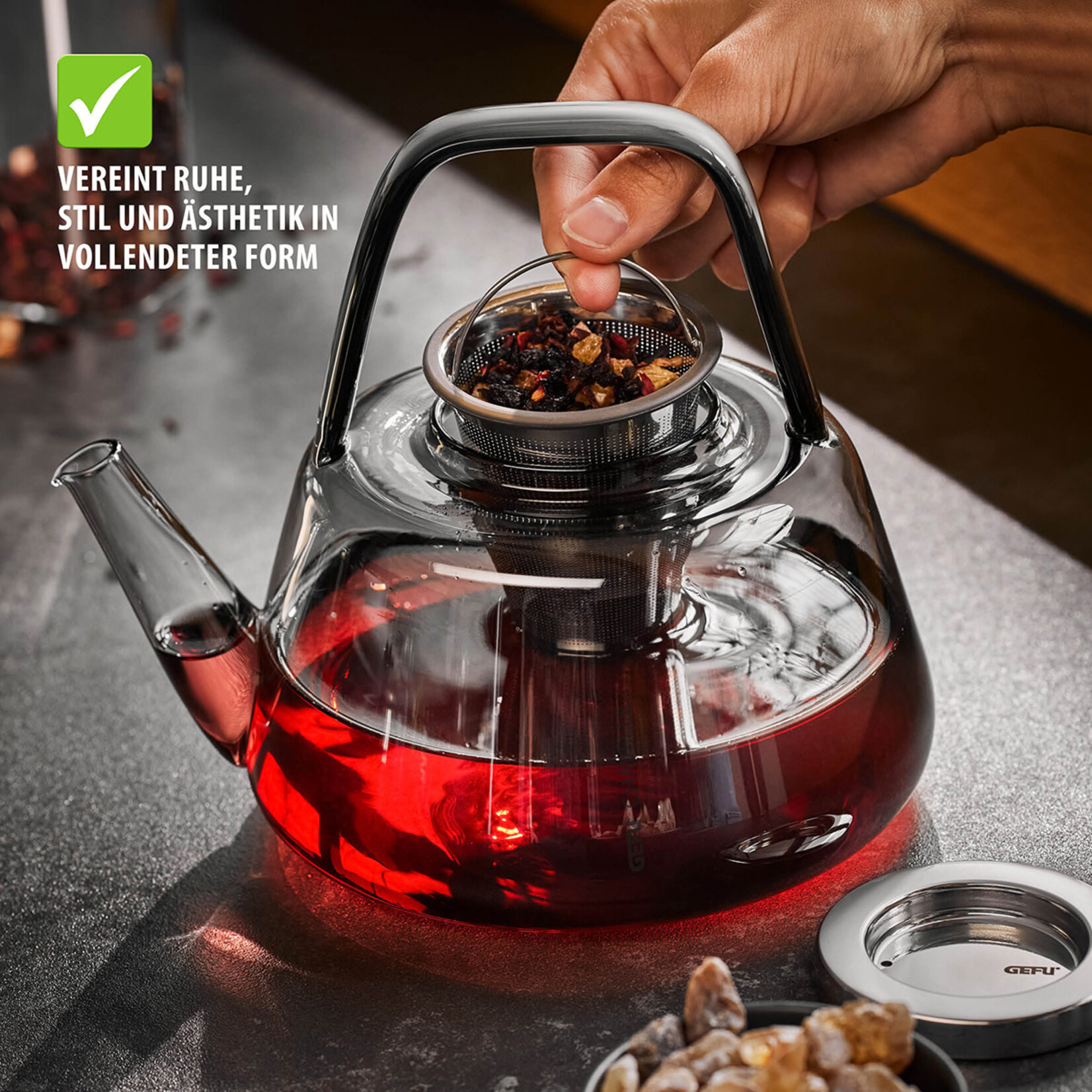 Gefu 1200 ml rookglas theepot met theefilter Gefu Chavelle theepot Gefu 12906