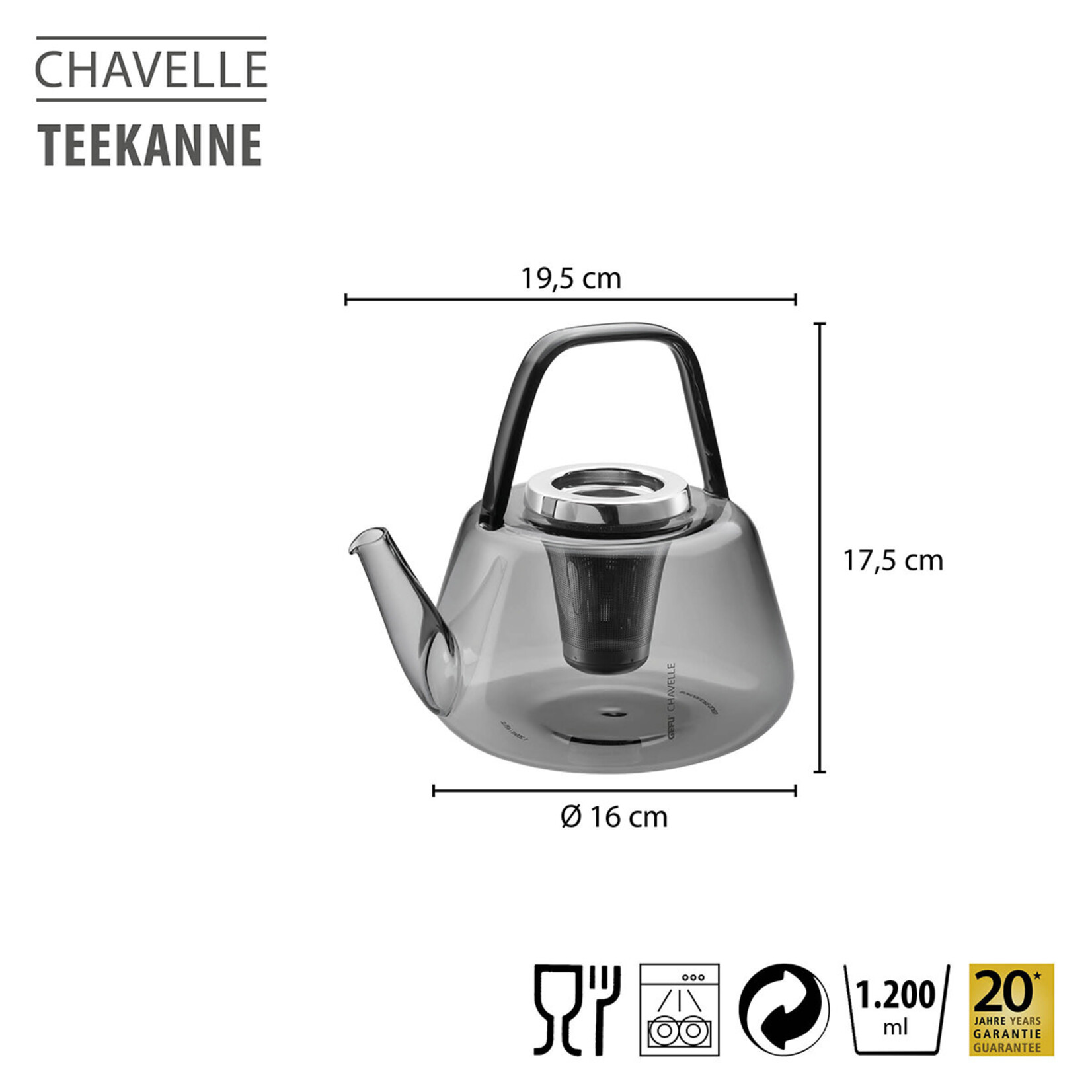Gefu 1200 ml rookglas theepot met theefilter Gefu Chavelle theepot Gefu 12906
