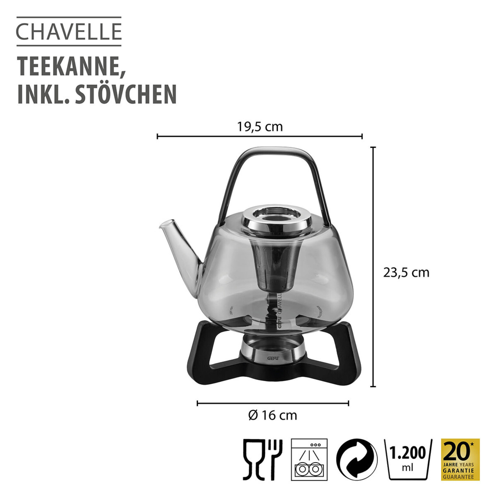 Gefu 1200 ml rookglas theepot met theefilter en rechaud Gefu Chavelle theepot set Gefu 12907