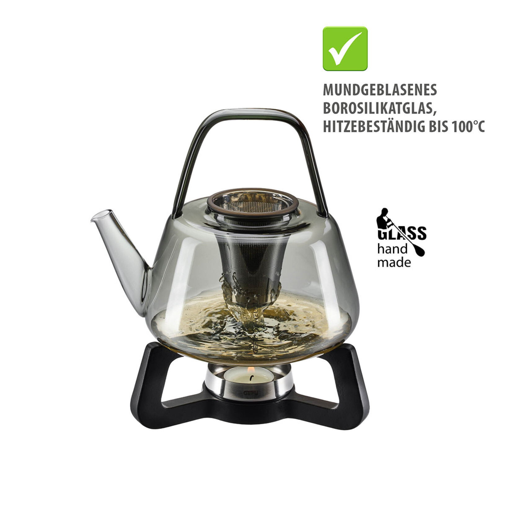 Gefu 1200 ml rookglas theepot met theefilter en rechaud Gefu Chavelle theepot set Gefu 12907