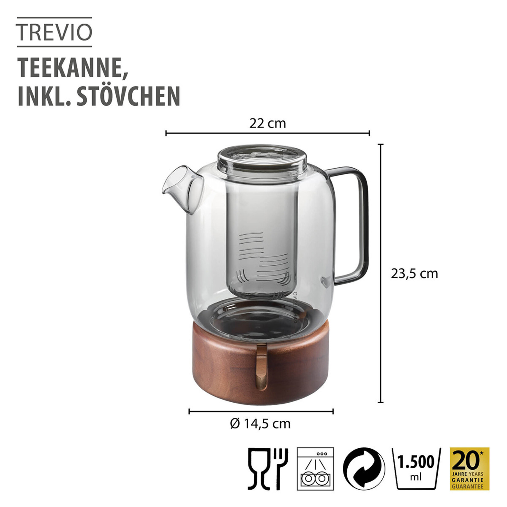 Gefu 1500 ml rookglas theepot met theefilter en rechaud Gefu Trevio theepot set Gefu 12909