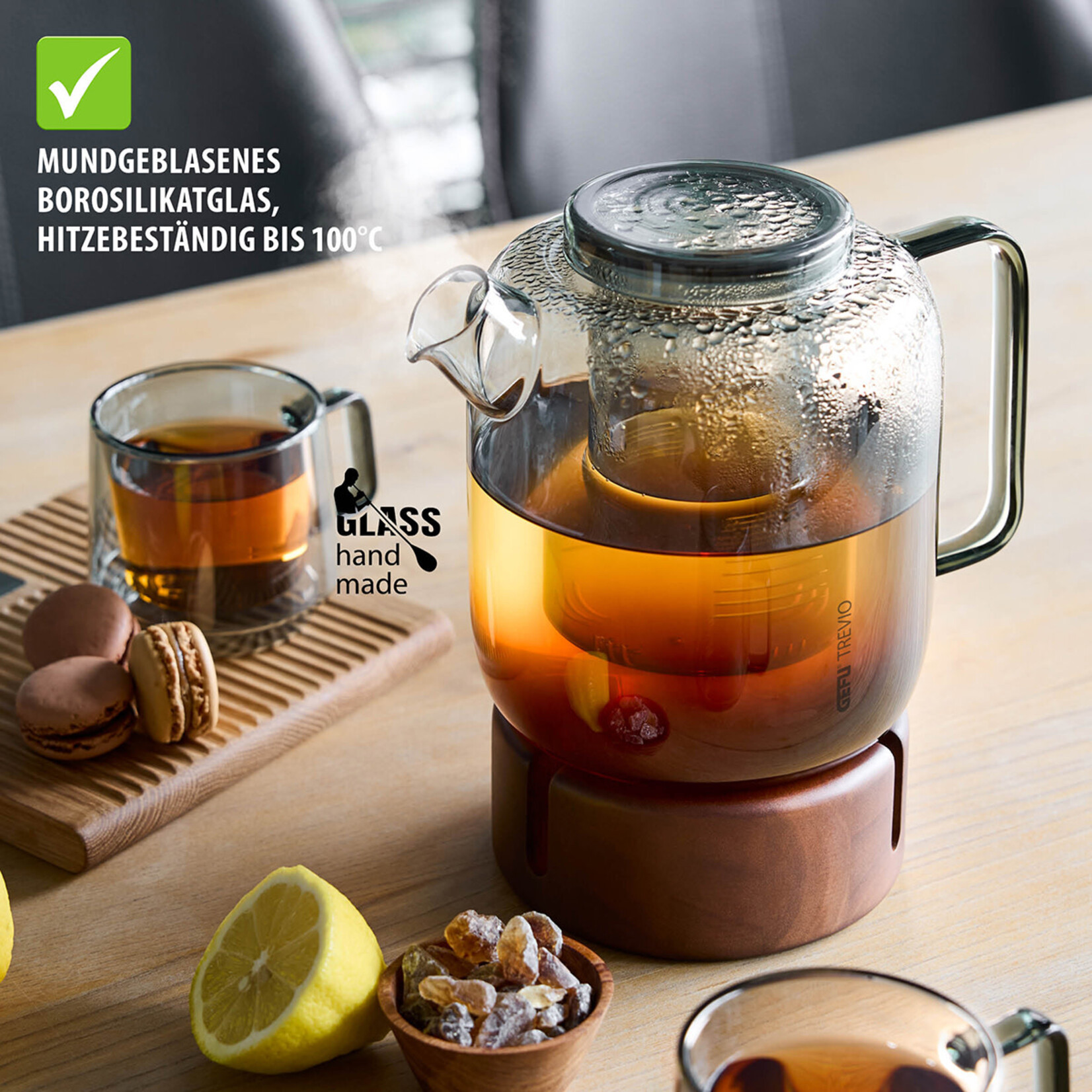 Gefu 1500 ml rookglas theepot met theefilter en rechaud Gefu Trevio theepot set Gefu 12909