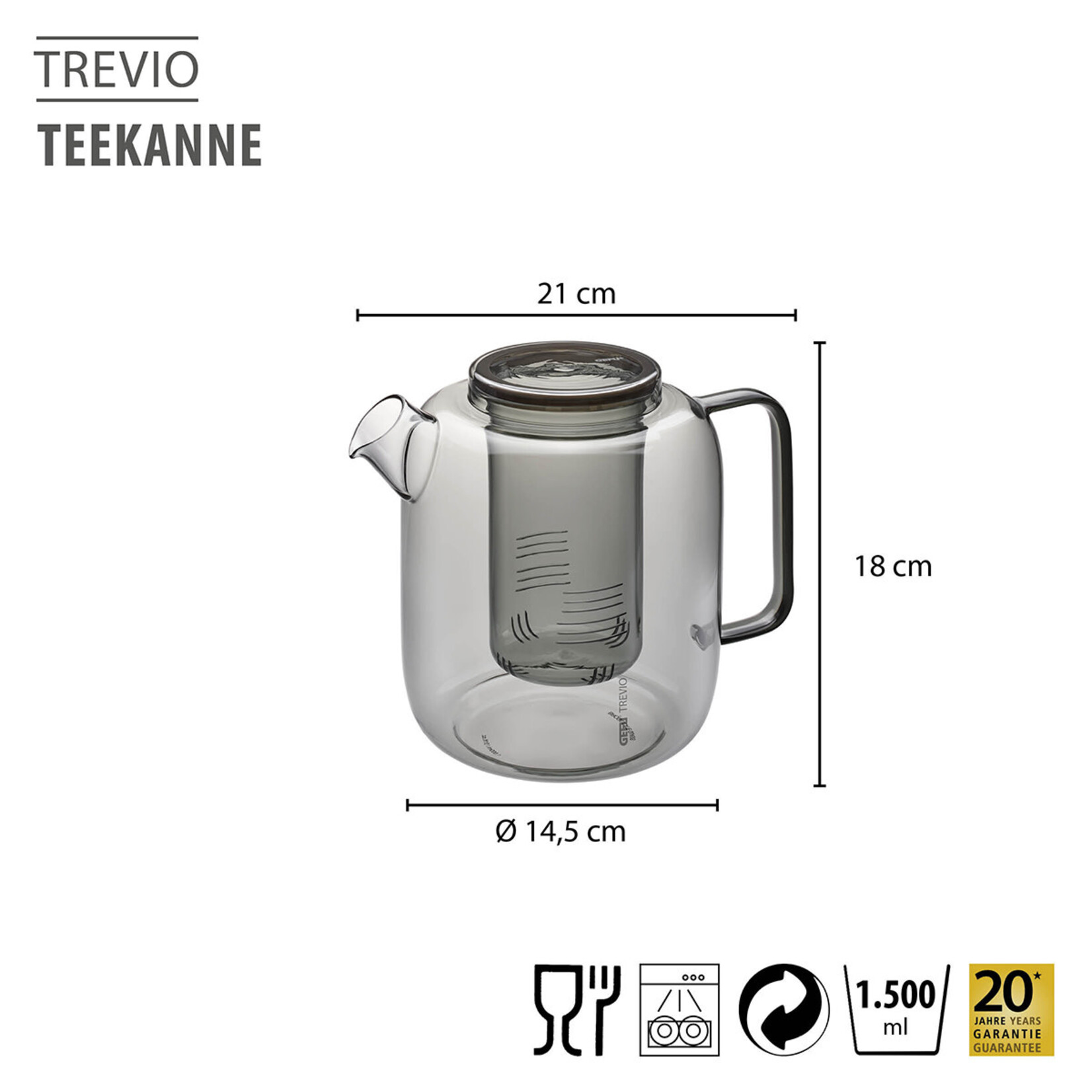 Gefu 1500 ml rookglas theepot met theefilter Gefu Trevio theepot Gefu 12908