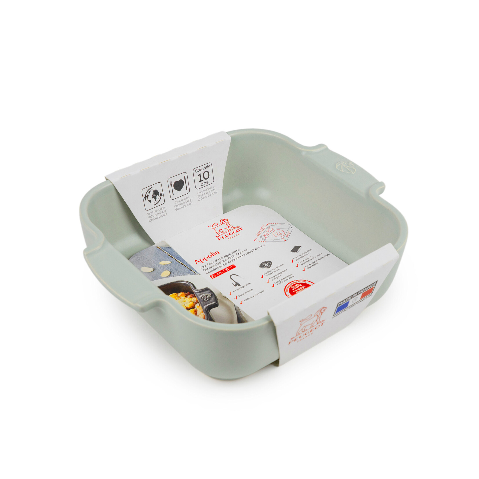 Peugeot Peugeot Appolia Saliegroen ovenschaal 1100 ml 21 cm 163x163x54 mm Vert Sauge vierkant Peugeot 62675
