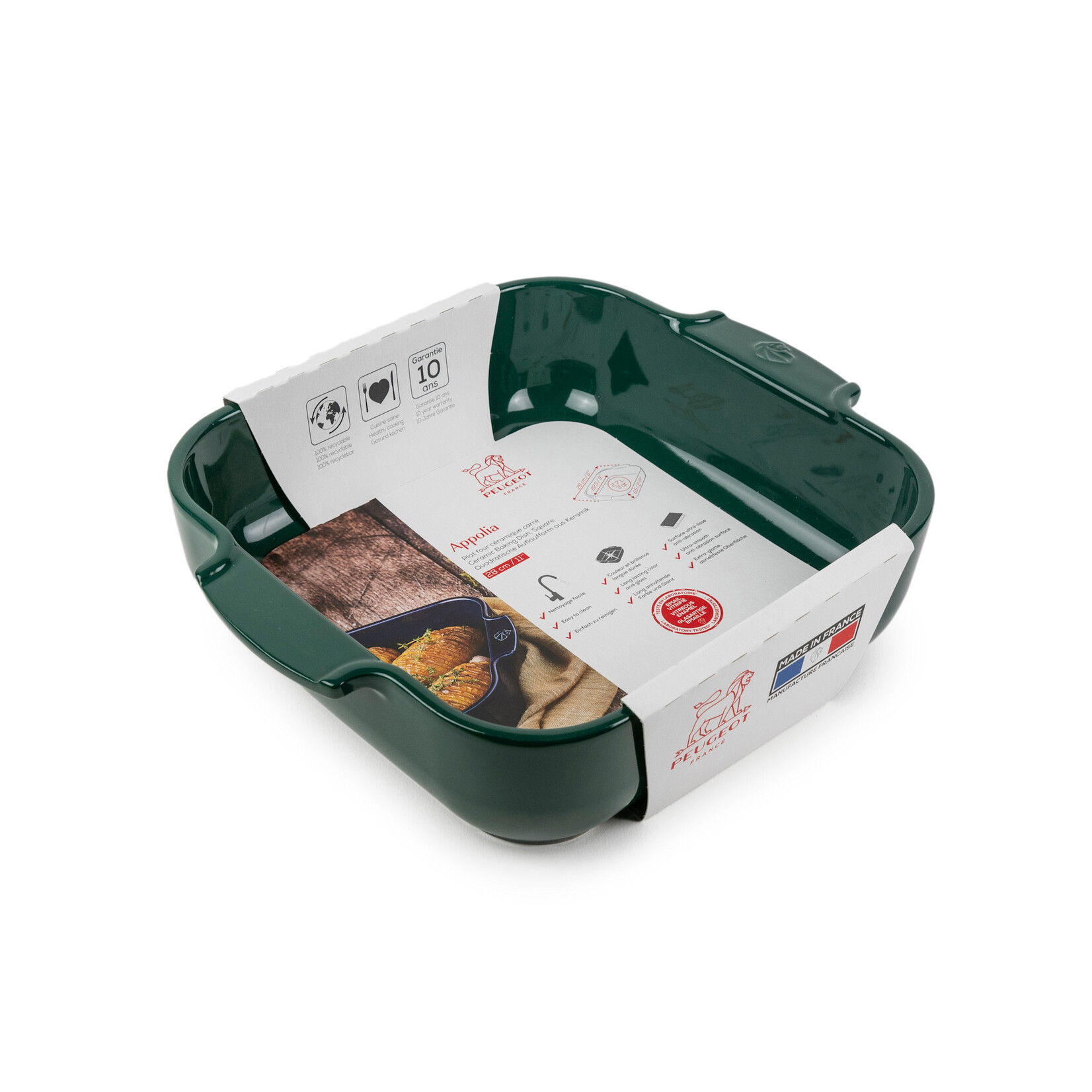 Peugeot Peugeot Appolia Bosgroen ovenschaal 2700 ml 28 cm 225x225x65 mm Vert Foret vierkant Peugeot 62125