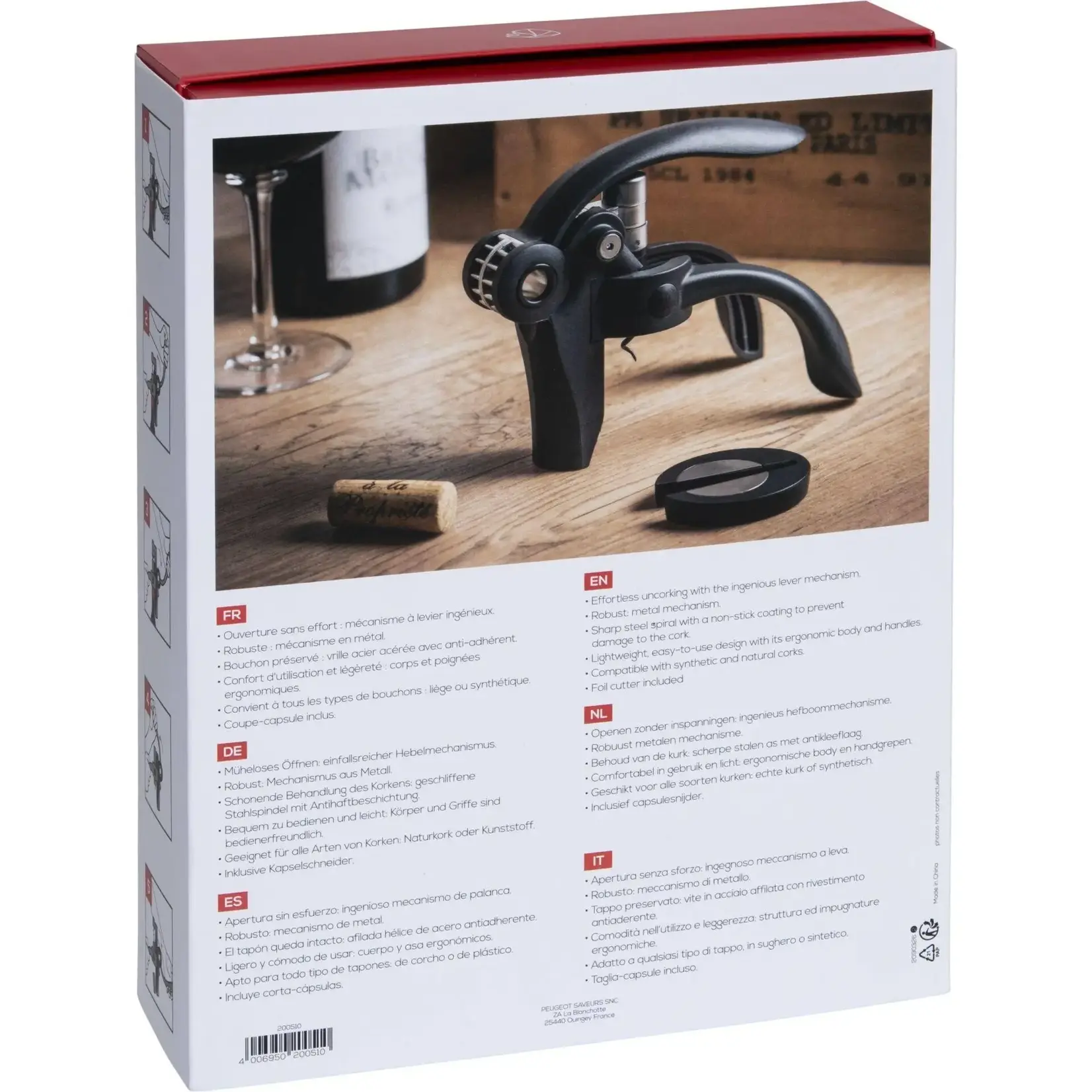 Peugeot Peugeot Baltaz Dark Kurkentrekker met hefboom die in een beweging kurk uit de fles heeft Peugeot 200510