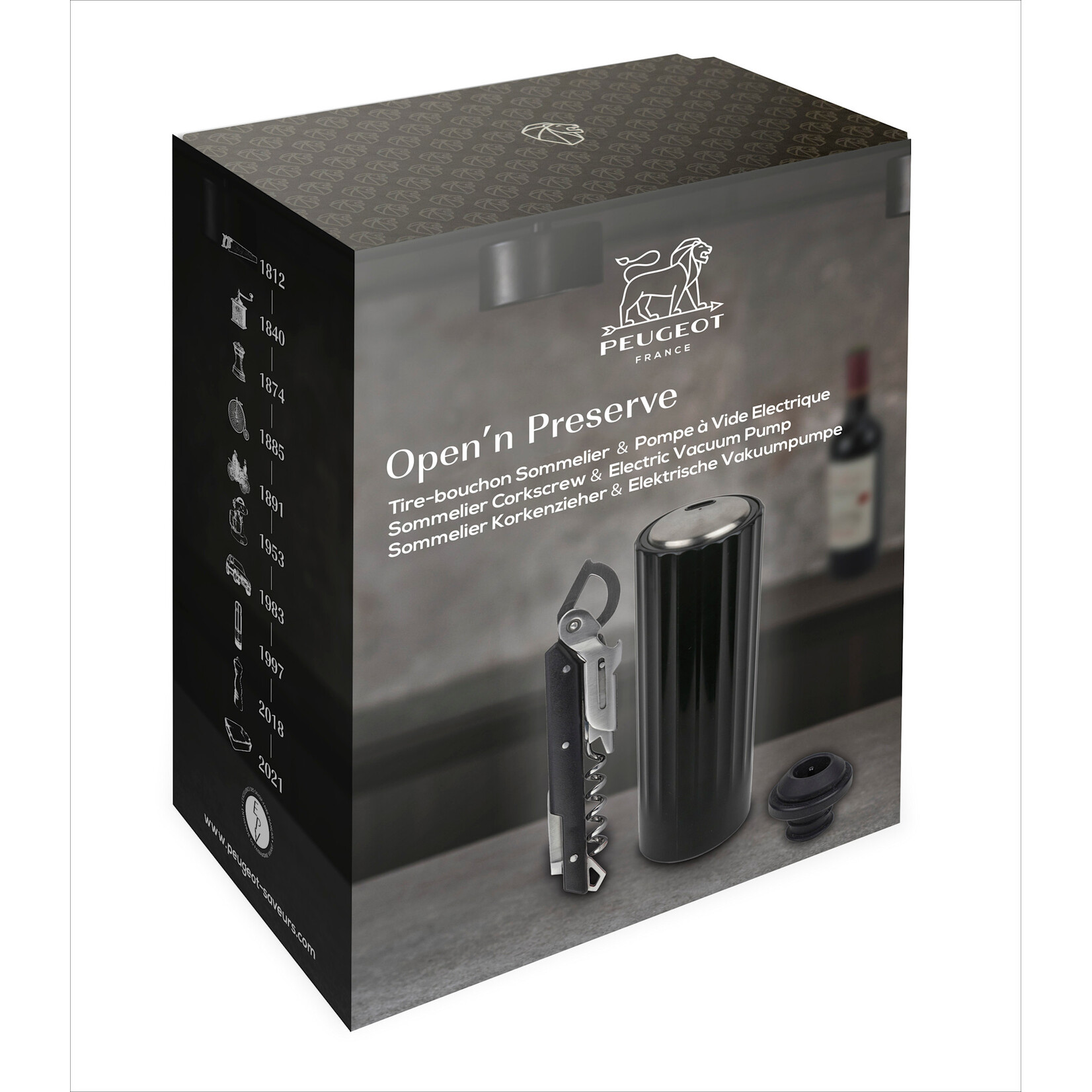 Peugeot Peugeot Open 'n Preserve Elektrische USB Vacumeerpomp en  Clavelin kelnersmes Peugeot 210922