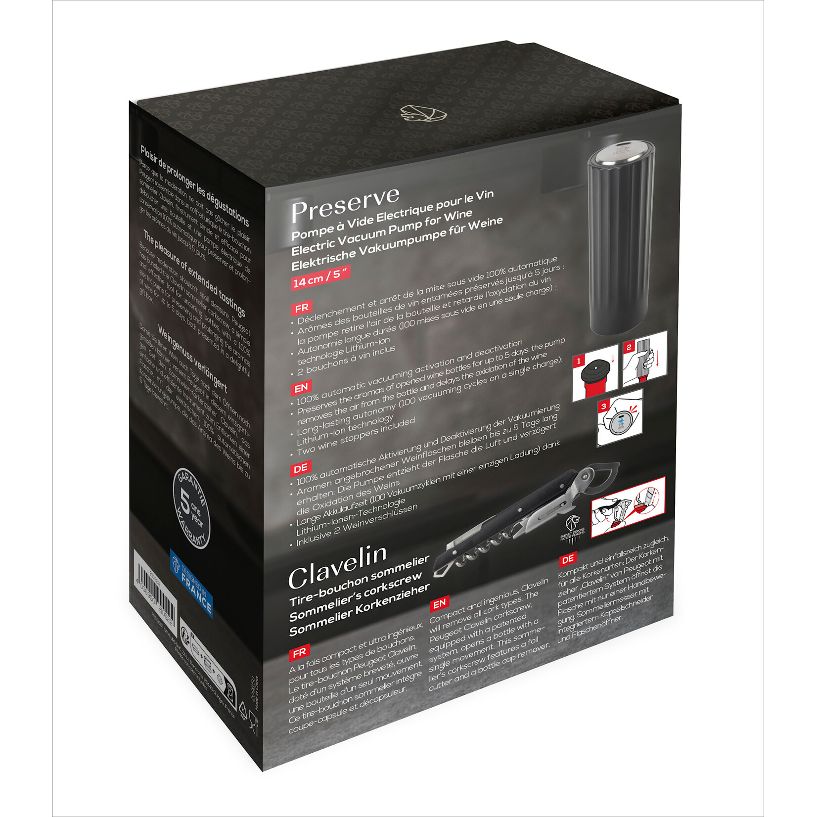 Peugeot Peugeot Open 'n Preserve Elektrische USB Vacumeerpomp en  Clavelin kelnersmes Peugeot 210922