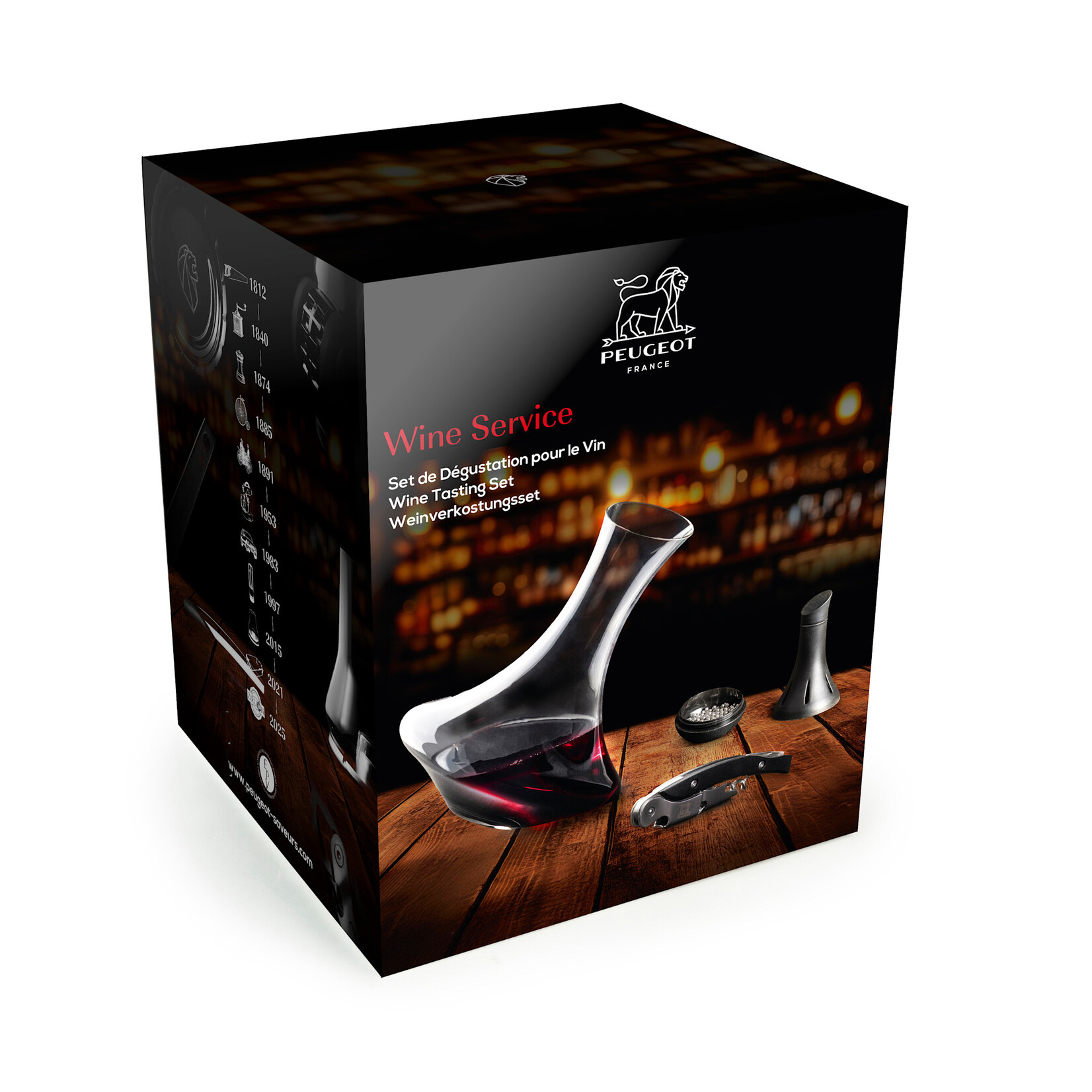 Peugeot Peugeot Wine Service jonge rode wijn decanteer karaf Kelnersmes en reinigingsparels Peugeot 230388