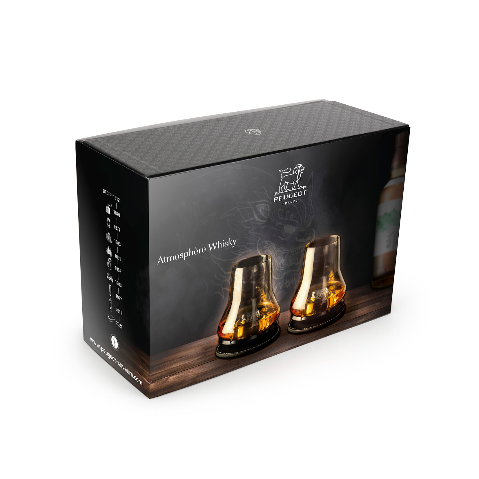 Peugeot 266226 Peugeot Atmosphere Wiskey set-2  whiskey glazen metalen koelvoeten en onderzetters Peugeot 266226