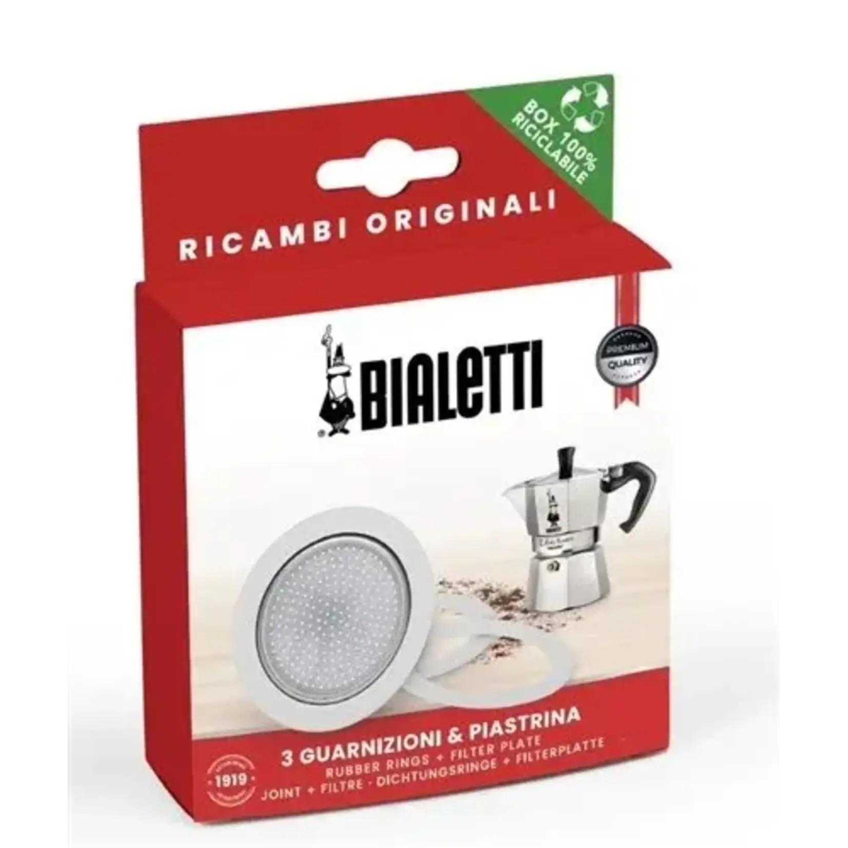 Bialetti De iconische Italiaanse espressomakers percolators Bialetti 4 kops reserve of vervanging filter en 3 siliconen ringen voor3- 4 kops Moka express 0800033