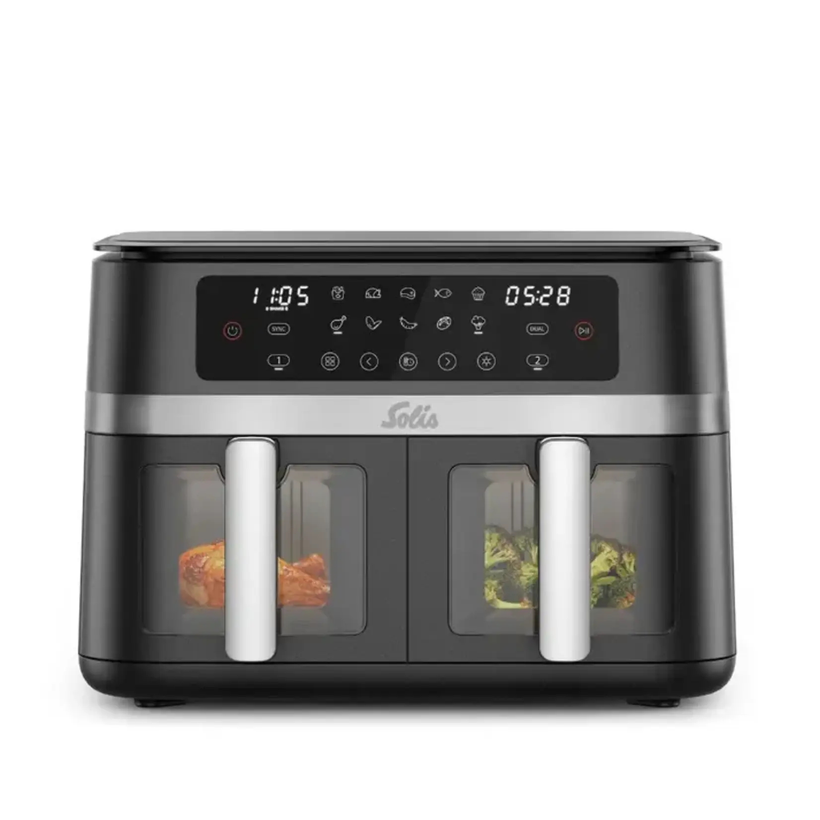 SOLIS Zwitsers sinds 1908 Solis dubbele 5500 ml airfryer dus 11 liter Solis Air Fryer Duo Dual Basket Solis 8102 Solis 97989