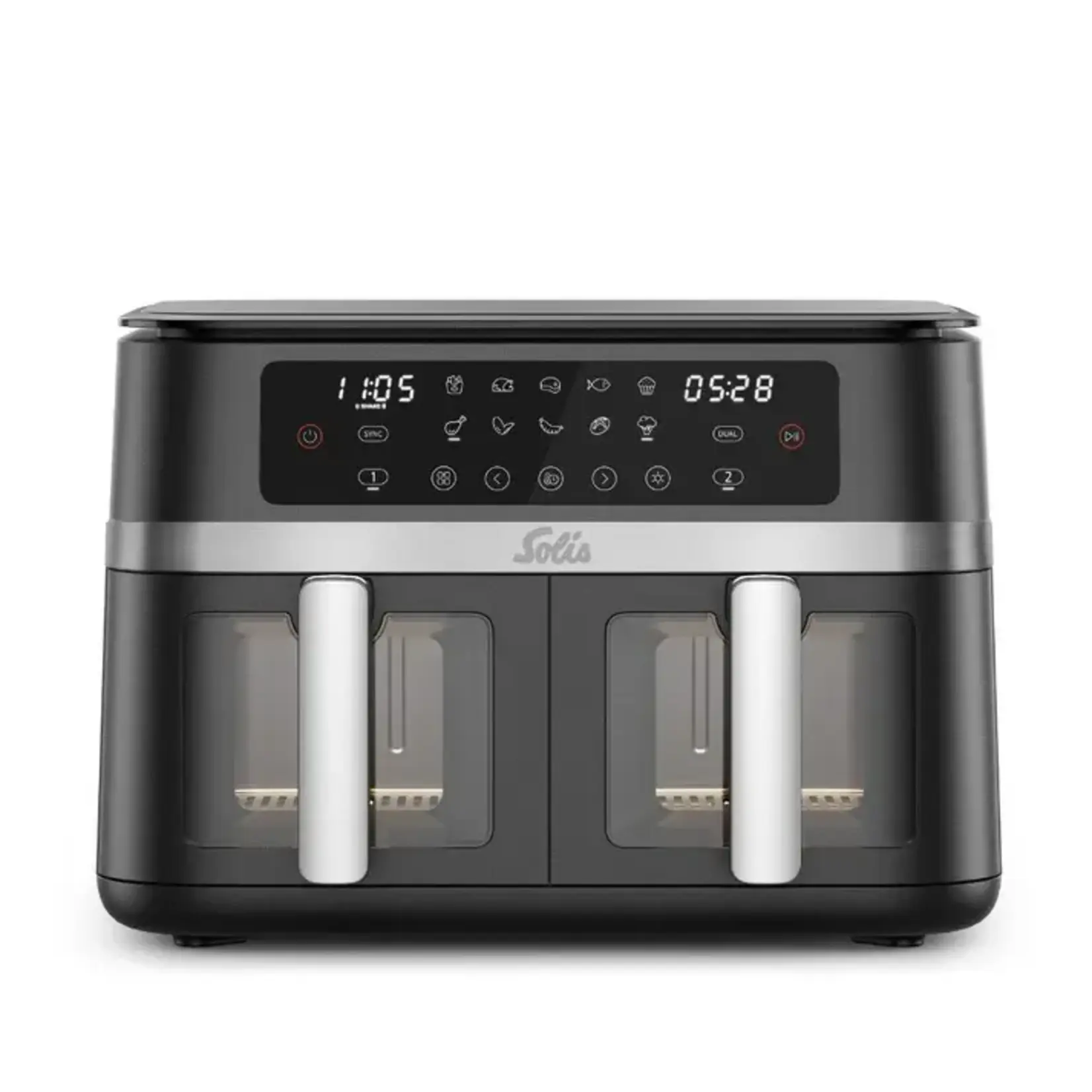 SOLIS Zwitsers sinds 1908 Solis dubbele 5500 ml airfryer dus 11 liter Solis Air Fryer Duo Dual Basket Solis 8102 Solis 97989