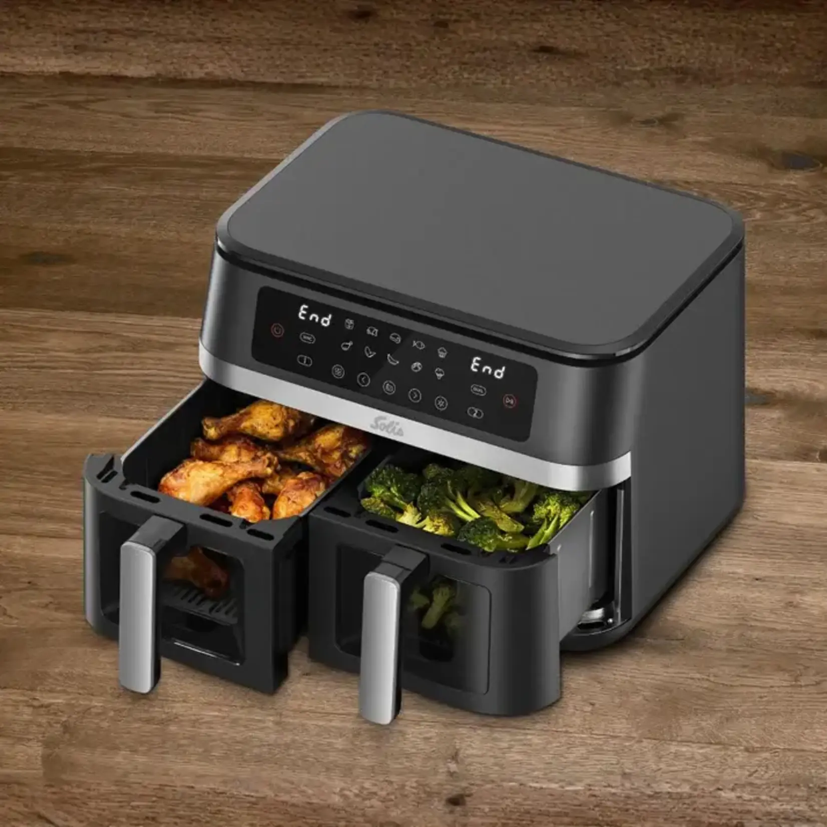 SOLIS Zwitsers sinds 1908 Solis dubbele 5500 ml airfryer dus 11 liter Solis Air Fryer Duo Dual Basket Solis 8102 Solis 97989