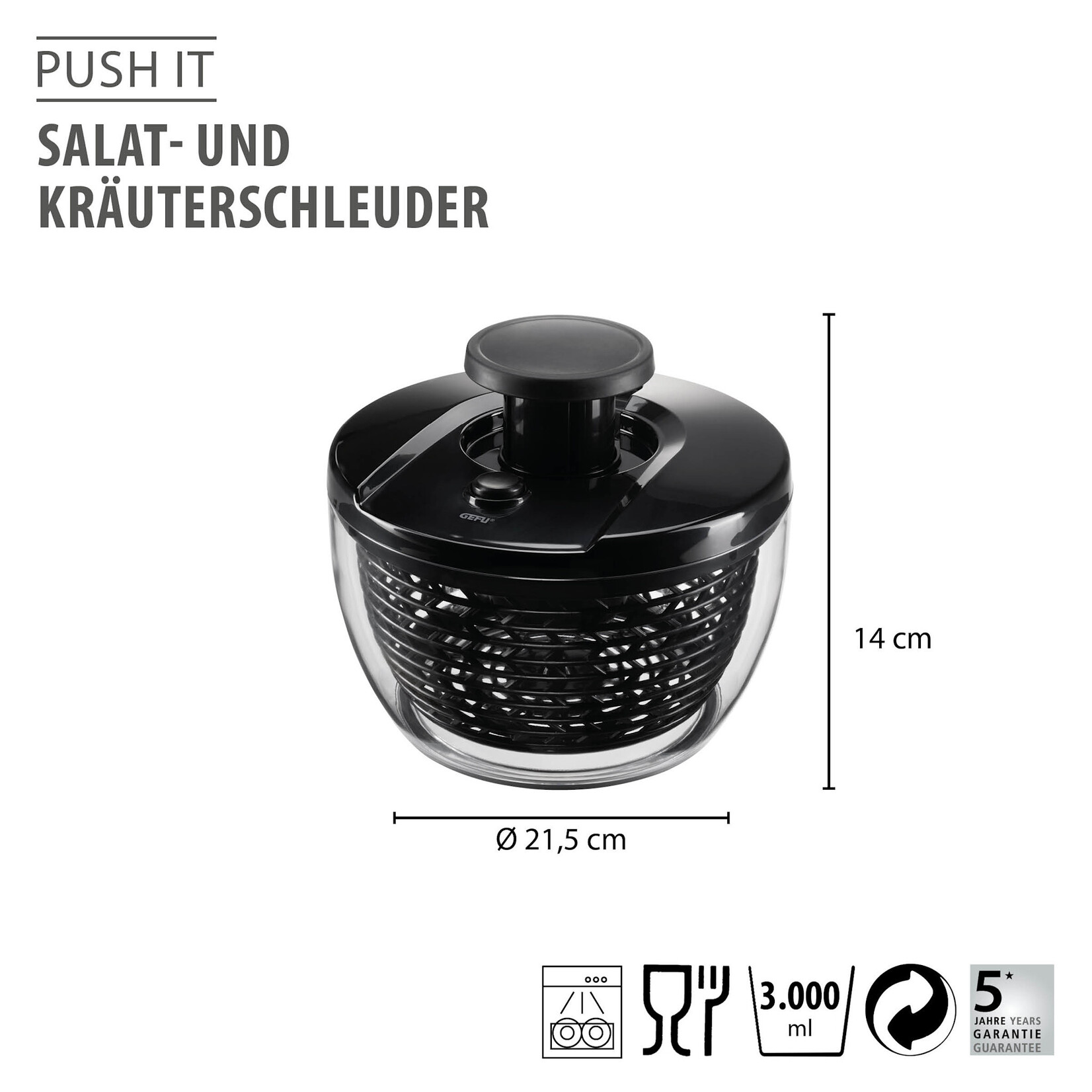 Gefu Gefu sla en kruiden centrifuge 3 liter sla en kruiden droger Push It Gefu 28177