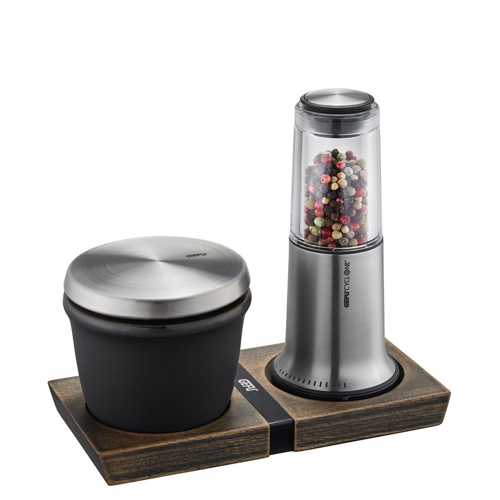 Gefu Gefu X-plosion zwart stenen zout of kruidenpot met rvs deksel Gefu 34636