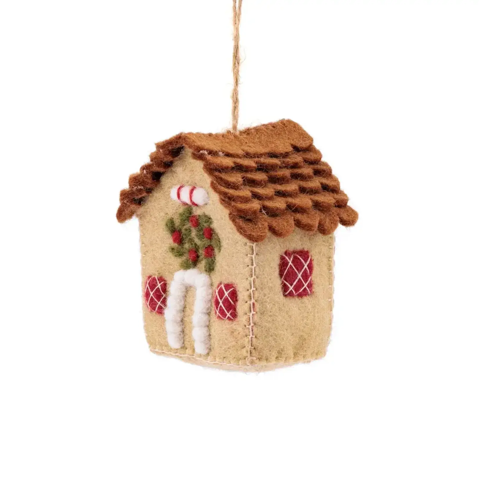 Sjaal met Verhaal Sjaal met verhaal hanger huisje English Christmas beige Gingerbread huis