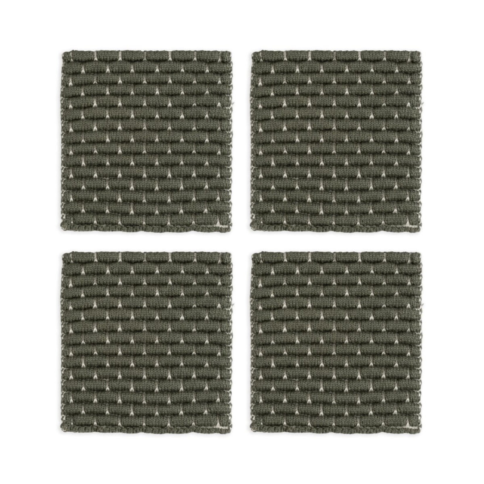 Knit Factory Knit Factory gebreide glasonderzetters set-4 Block Ecru Khaki Knit Factory 8721052156256
