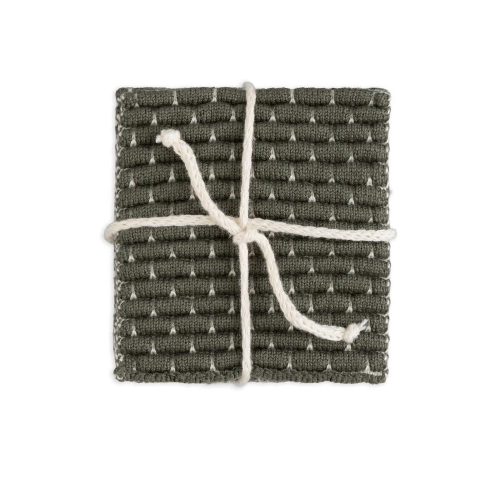 Knit Factory Knit Factory gebreide glasonderzetters set-4 Block Ecru Khaki Knit Factory 8721052156256