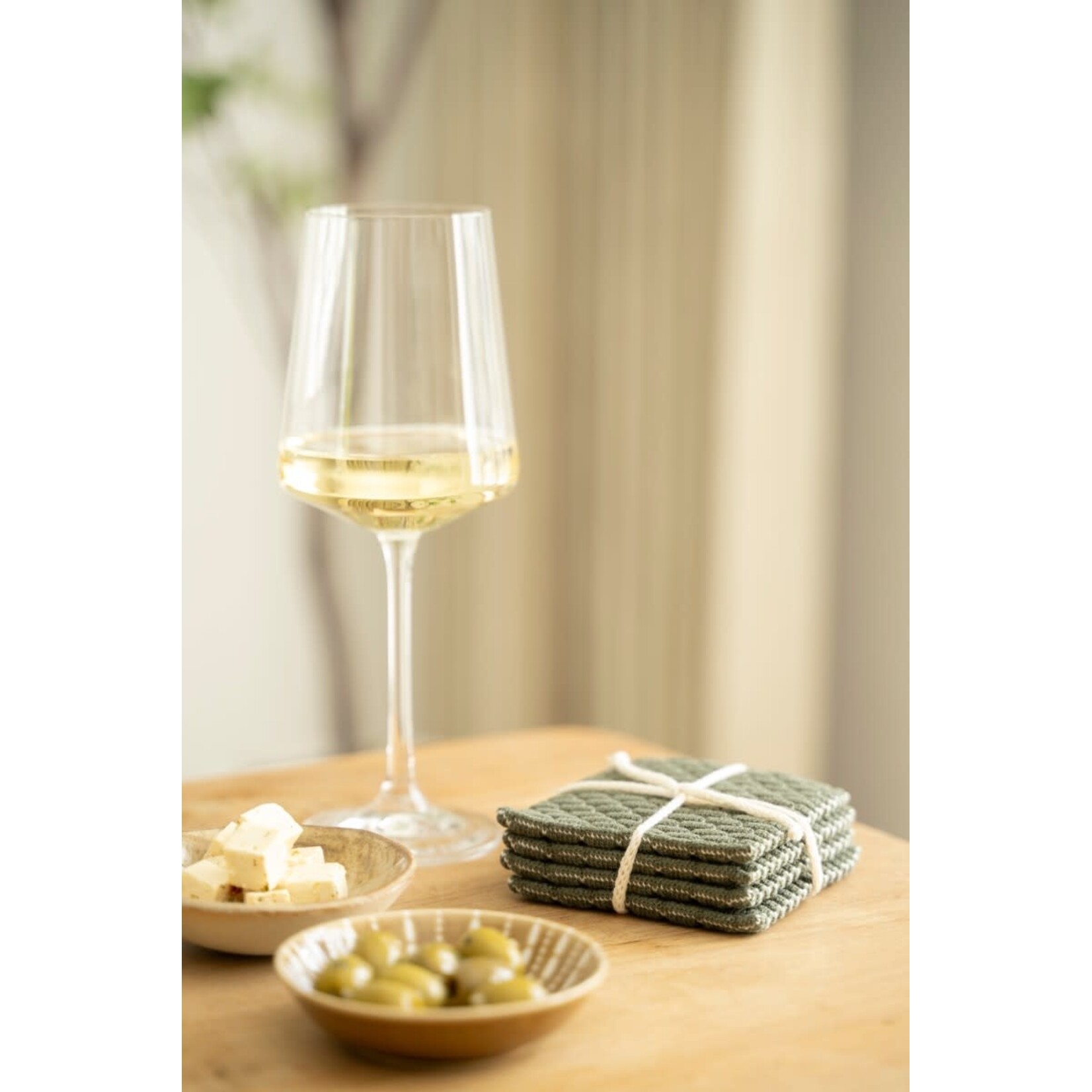 Knit Factory Knit Factory gebreide glasonderzetters set-4 Block Ecru Khaki Knit Factory 8721052156256