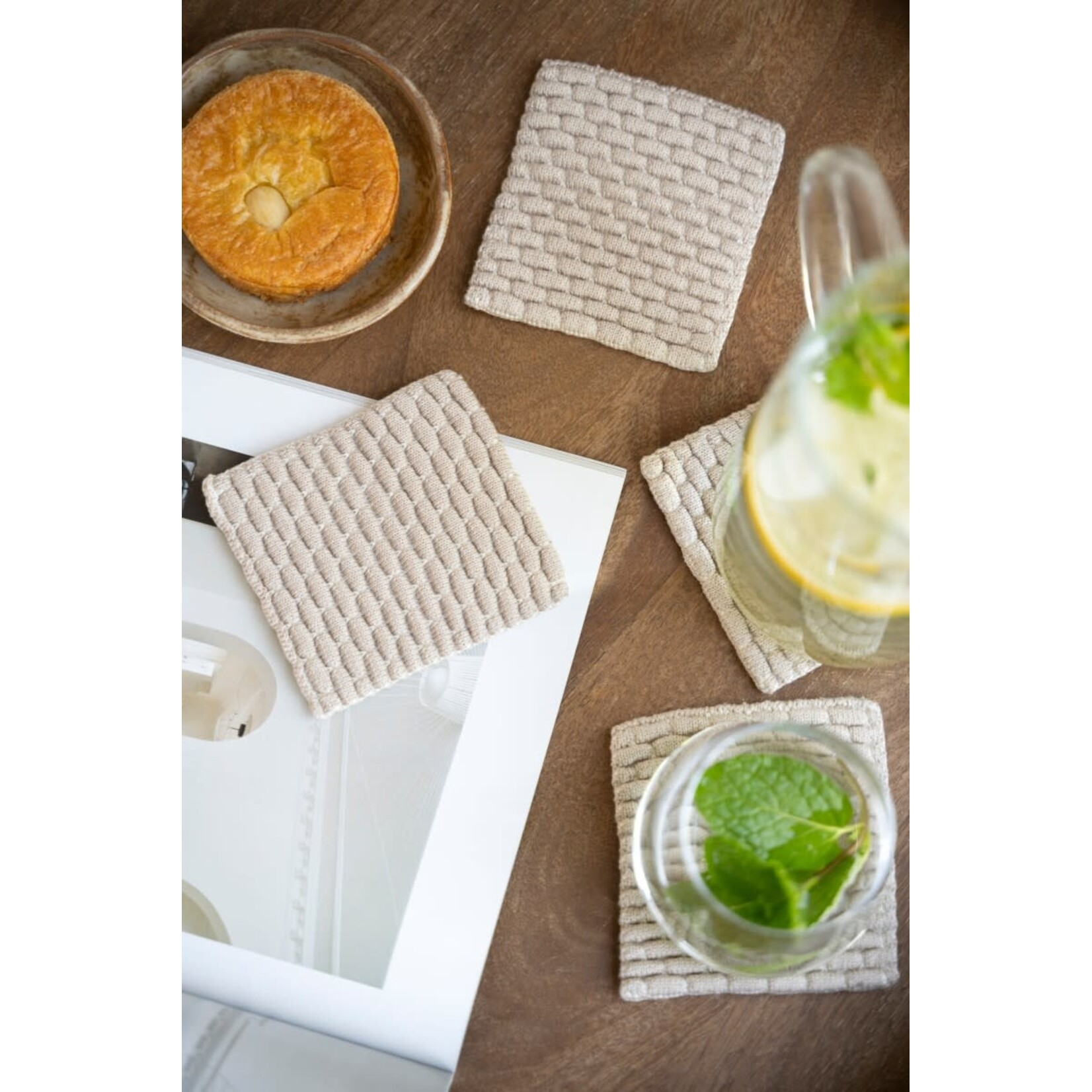 Knit Factory Knit Factory glasonderzetters set-4 Block Ecru Linnen Knit Factory 8721052156225