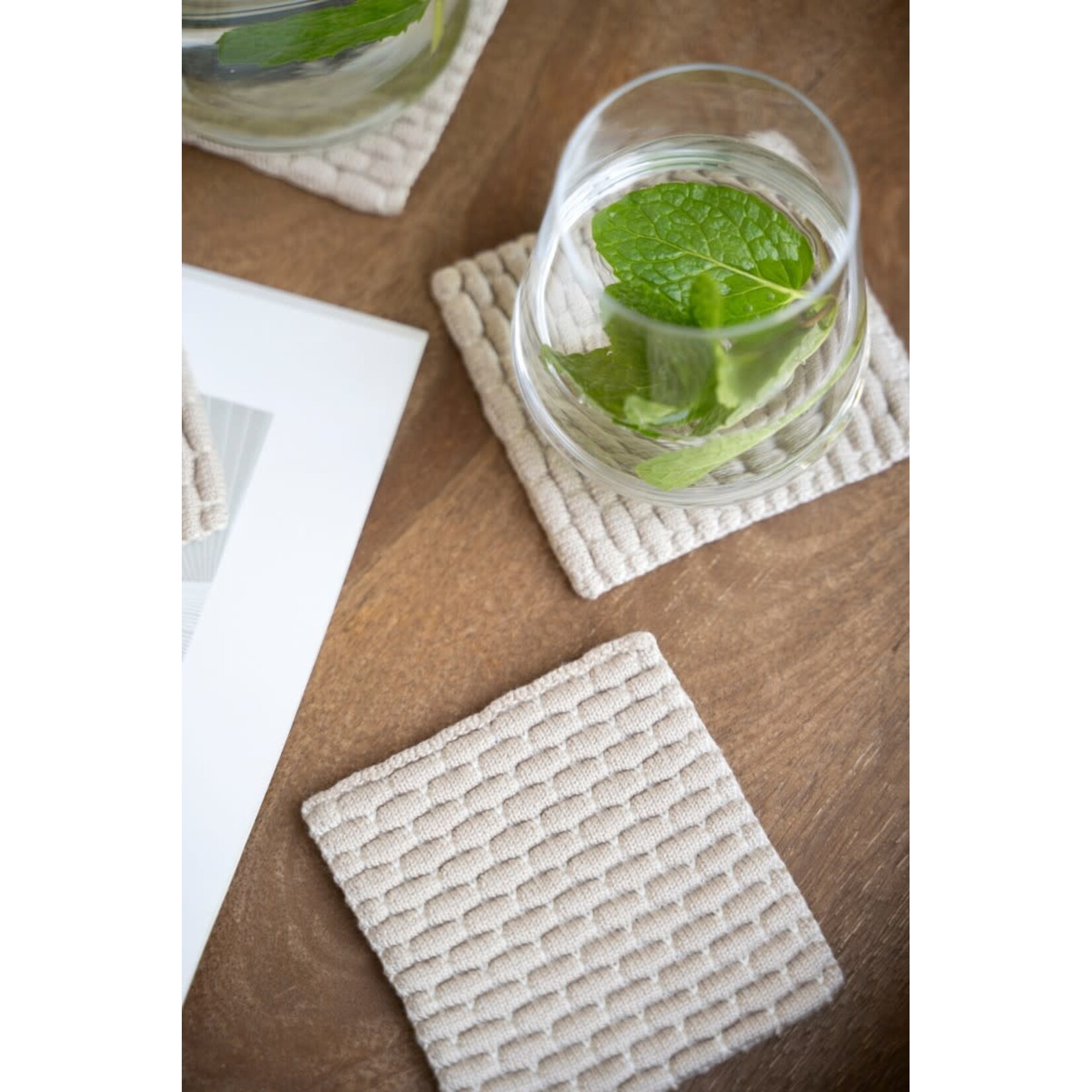 Knit Factory Knit Factory glasonderzetters set-4 Block Ecru Linnen Knit Factory 8721052156225