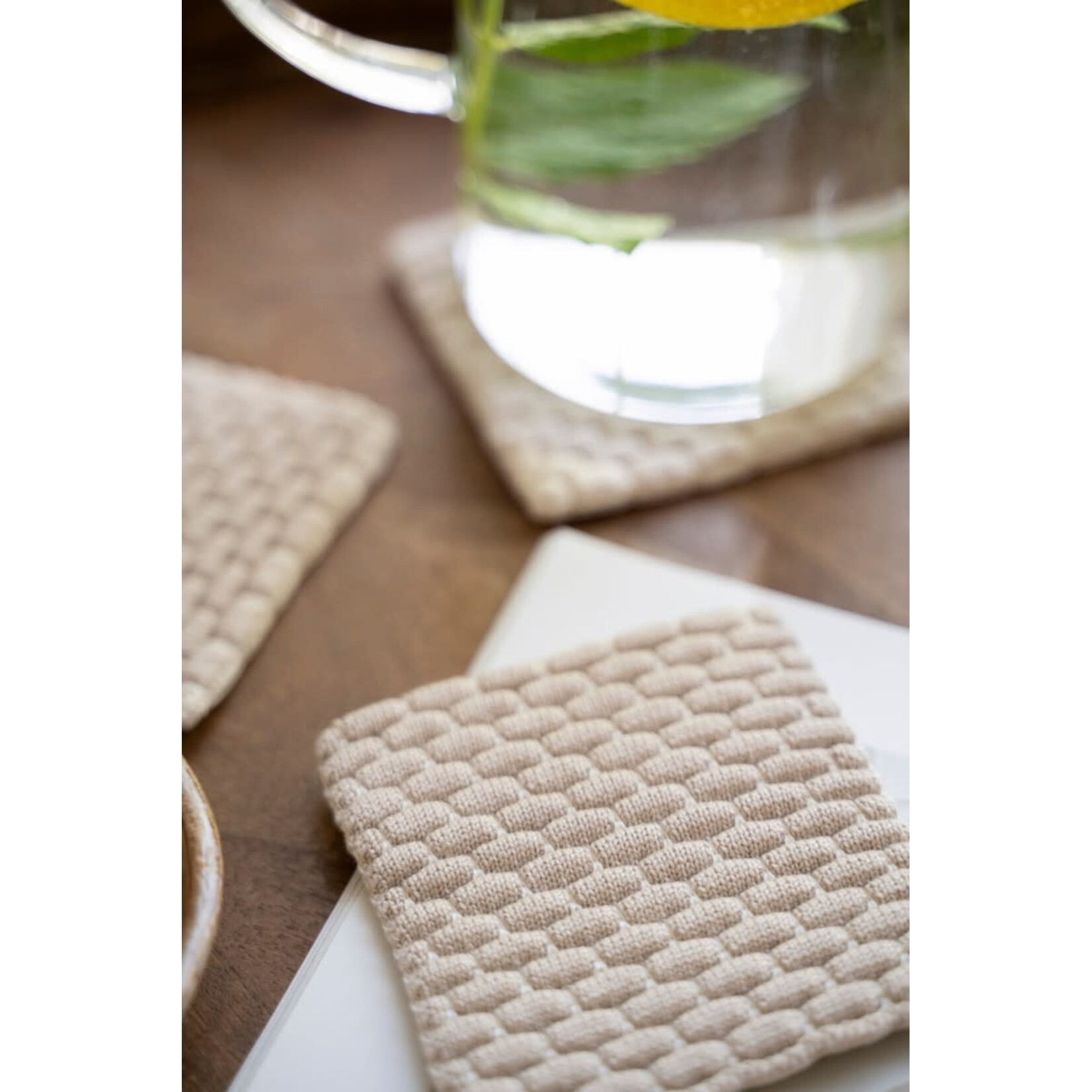 Knit Factory Knit Factory glasonderzetters set-4 Block Ecru Linnen Knit Factory 8721052156225