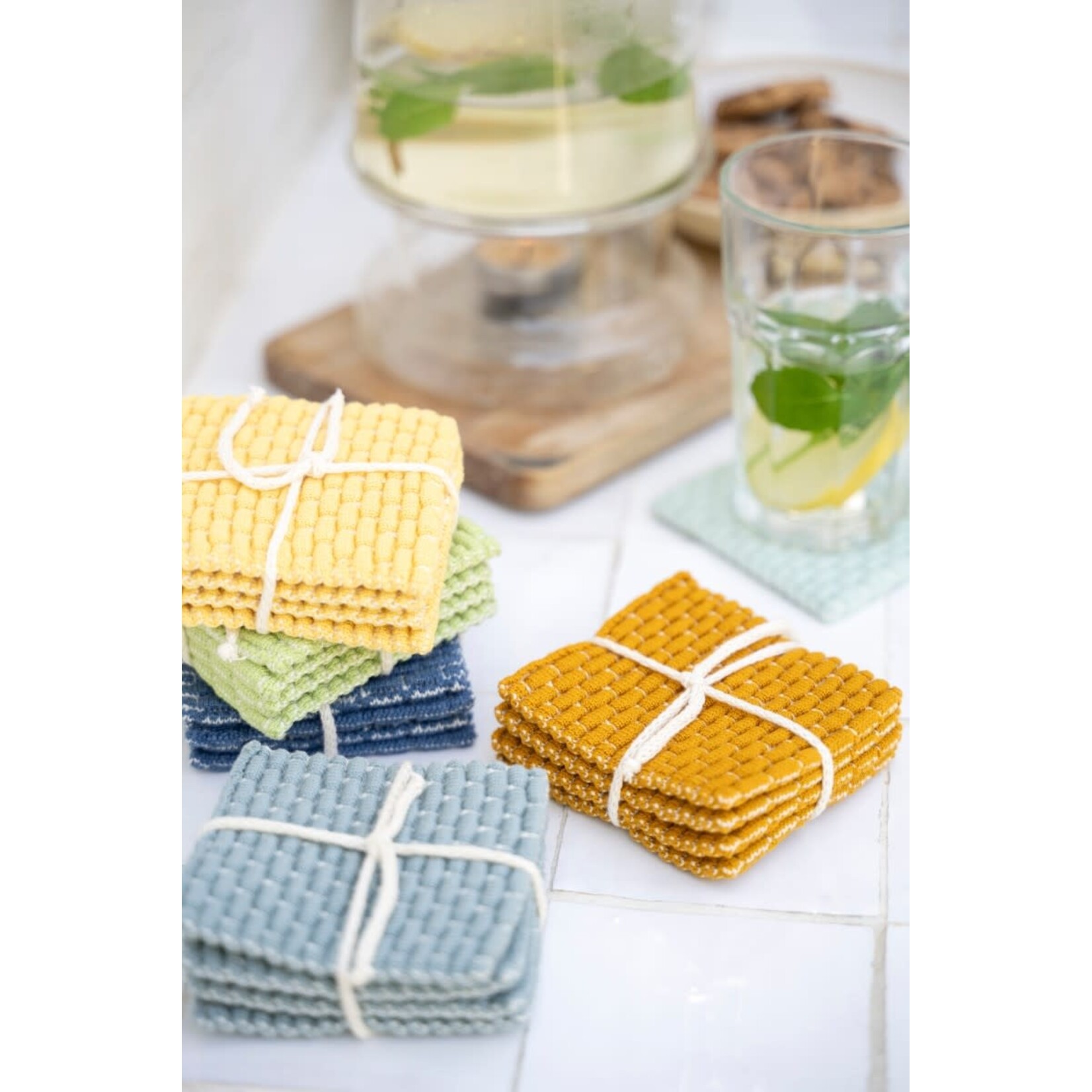 Knit Factory Knit Factory glasonderzetters set-4 Block Ecru Oker Knit Factory 8721052156201