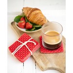 Knit Factory Knit Factory glasonderzetters set-4 Block Ecru Rood Knit Factory 8721052156232