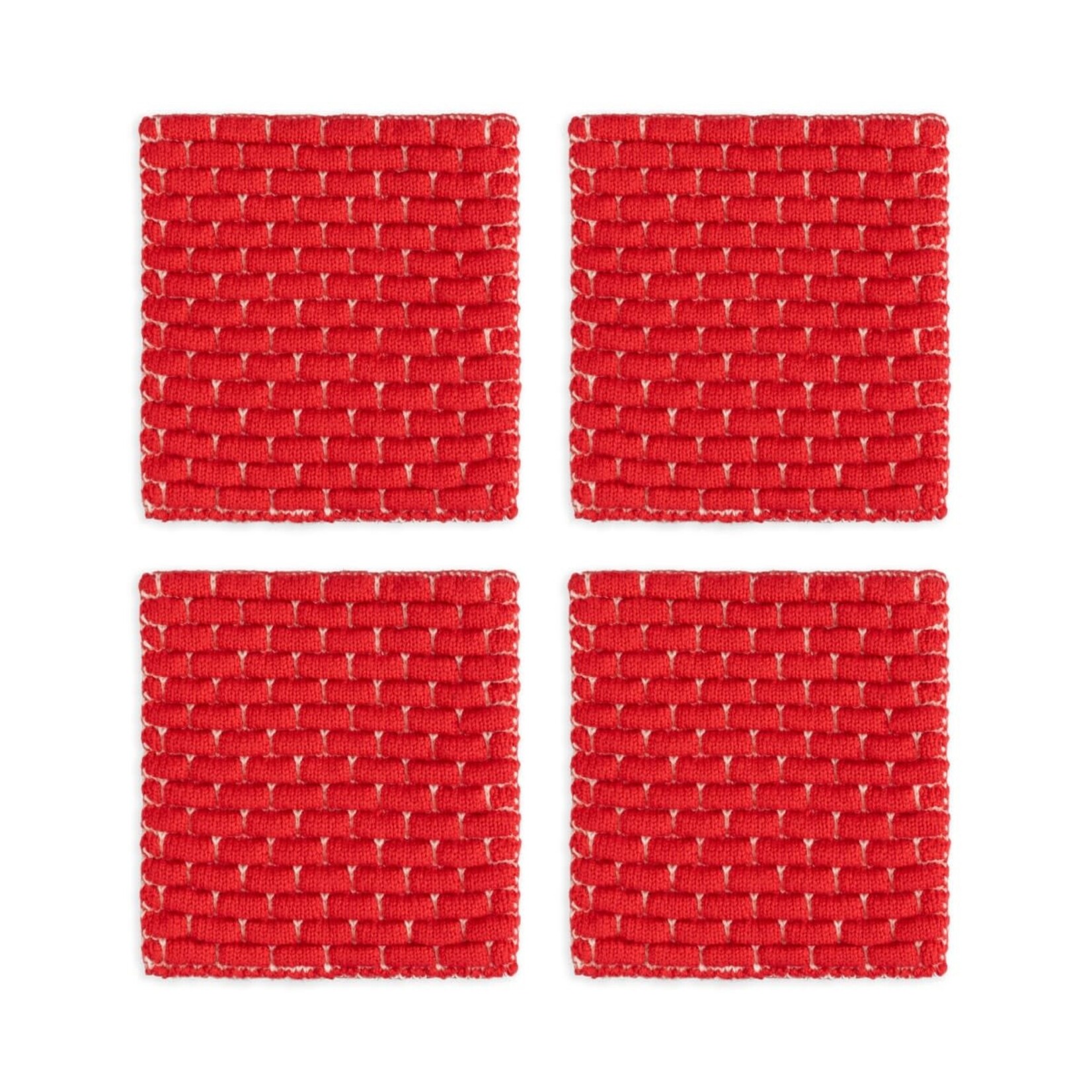 Knit Factory Knit Factory glasonderzetters set-4 Block Ecru Rood Knit Factory 8721052156232