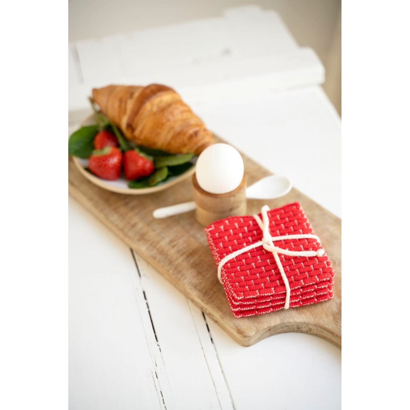 Knit Factory Knit Factory glasonderzetters set-4 Block Ecru Rood Knit Factory 8721052156232