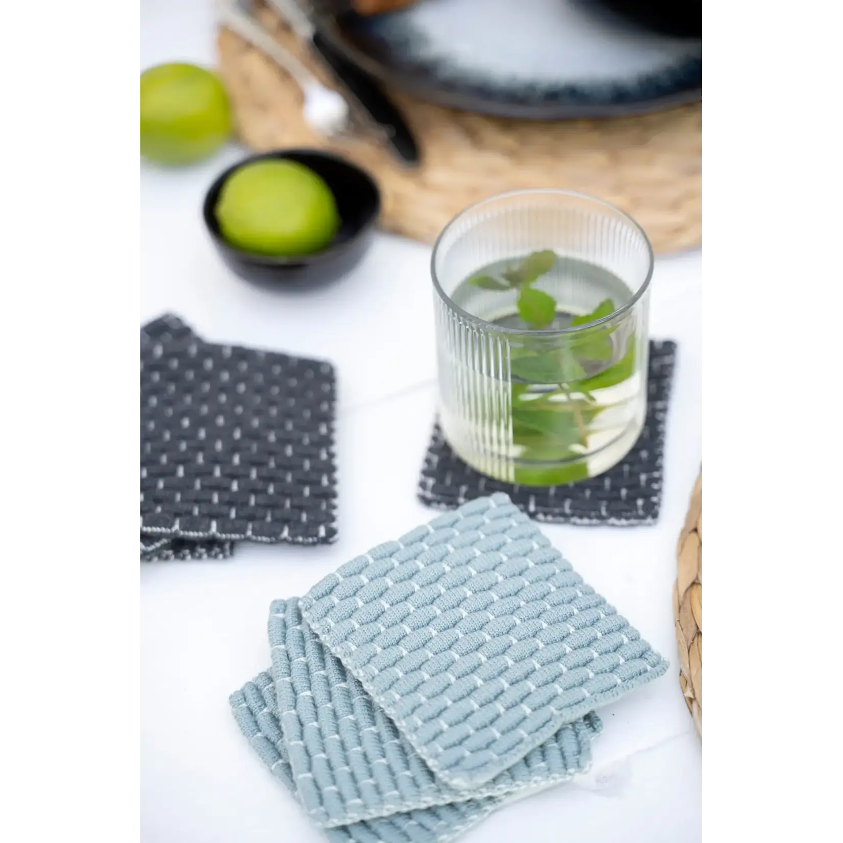 Knit Factory Knit Factory glasonderzetters set-4 Block Ecru Stone Green Knit Factory 8721052156249