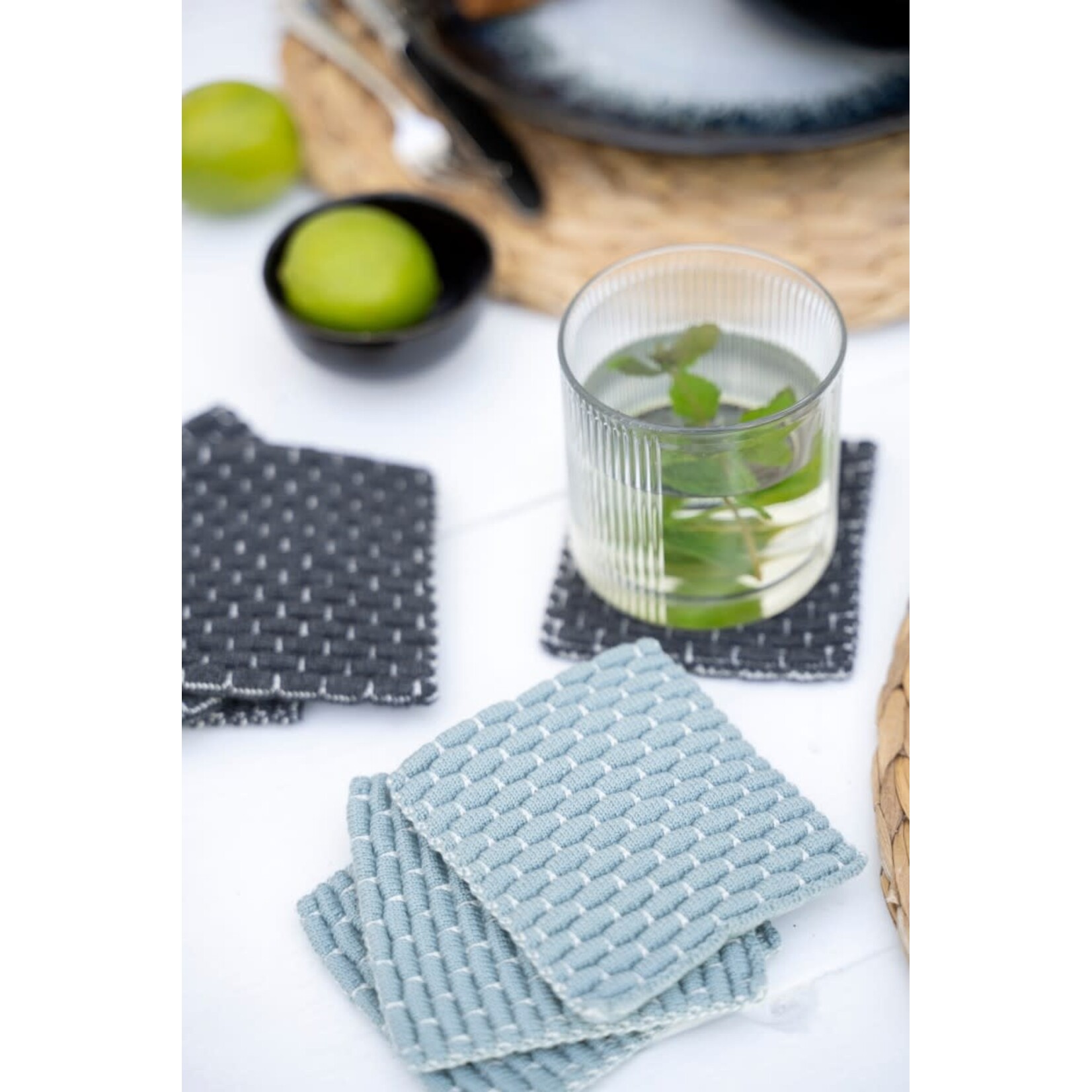 Knit Factory Knit Factory glasonderzetters set-4 Block Ecru Stone Green Knit Factory 8721052156249