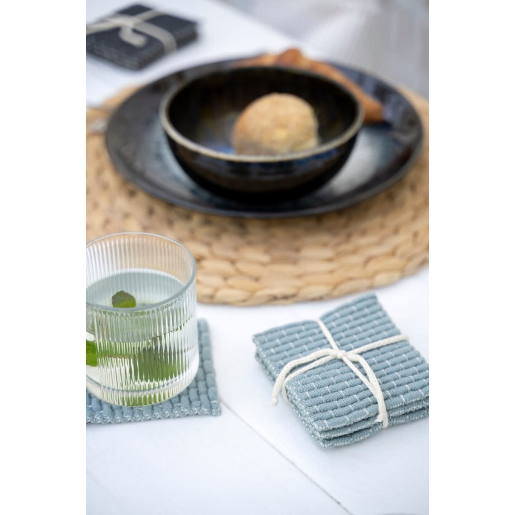 Knit Factory Knit Factory glasonderzetters set-4 Block Ecru Stone Green Knit Factory 8721052156249