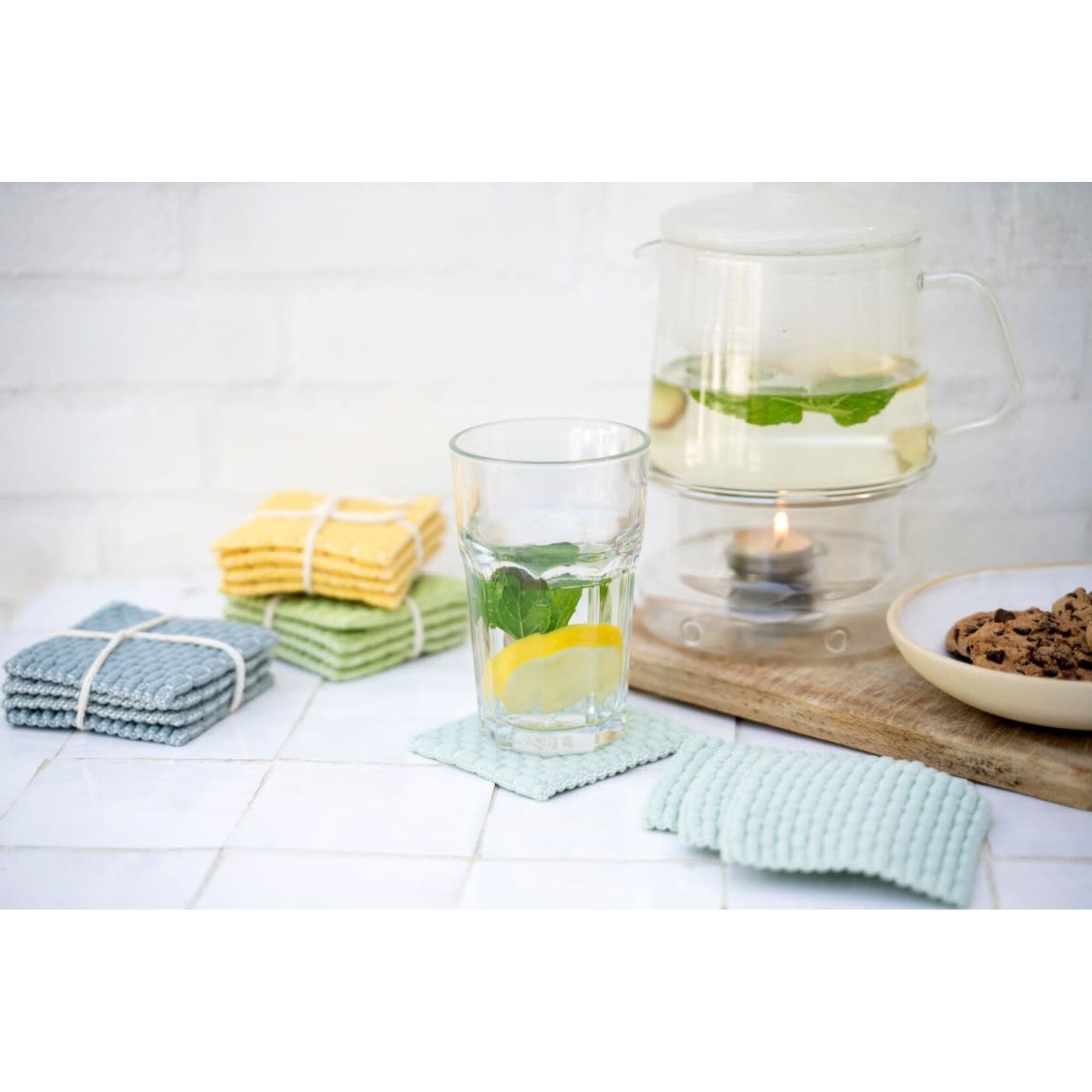 Knit Factory Knit Factory glasonderzetters set-4 Block Ecru Stone Green Knit Factory 8721052156249