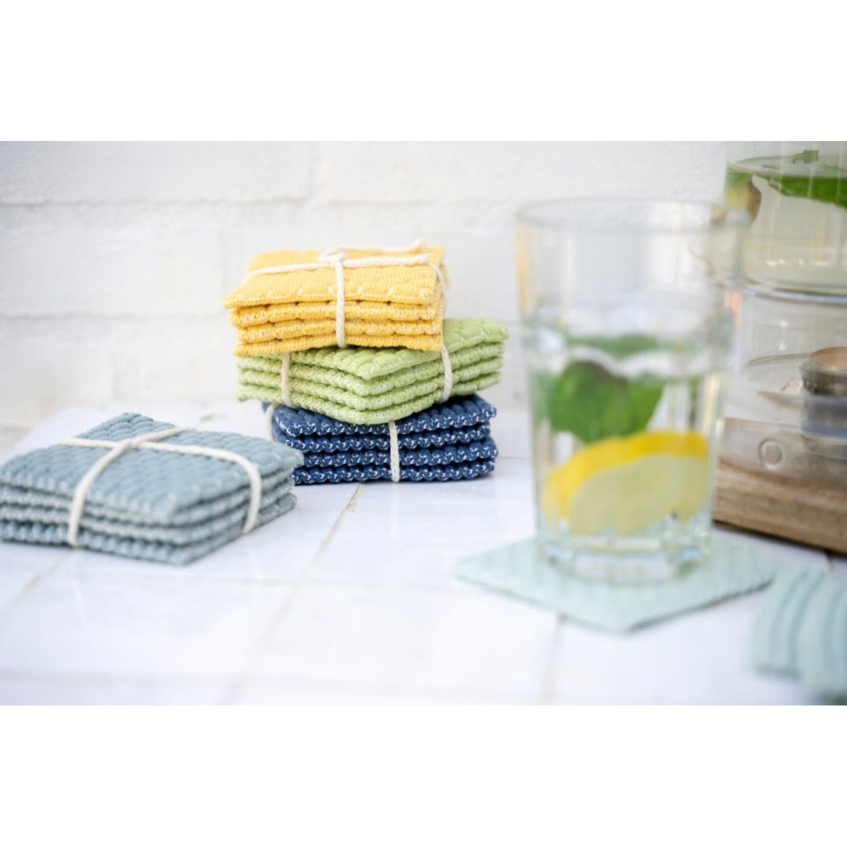 Knit Factory Knit Factory glasonderzetters set-4 Block Ecru Stone Green Knit Factory 8721052156249